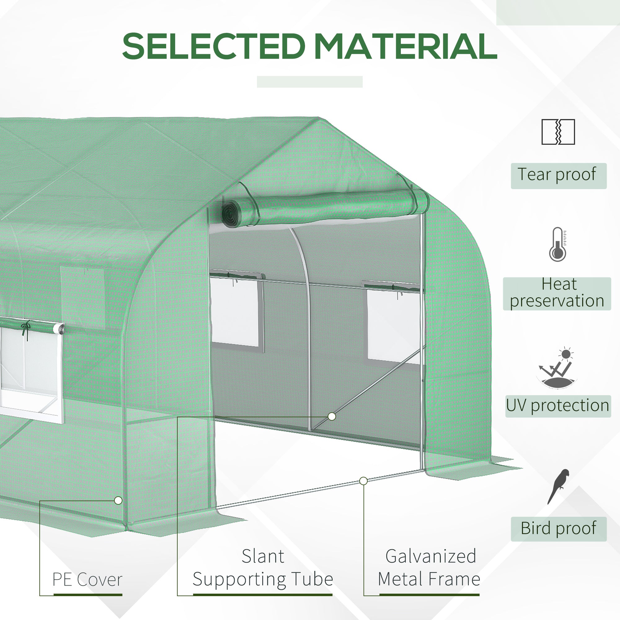 20' x 10' x 7' Walk-in Tunnel Greenhouse with Zippered Mesh Door and 8 Mesh Windows, Gardening Plant Hot House with Galvanized Steel Hoops, Green - Green - Image 4