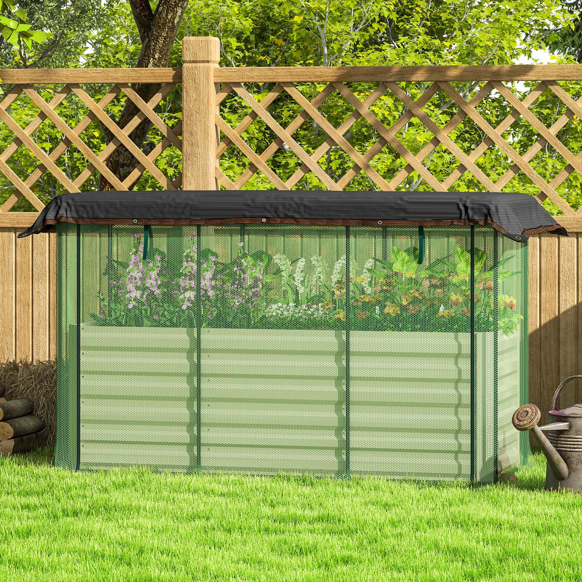 Galvanized Steel Planter Box with Crop Cage and Shade Cloth, Raised Garden Bed for Flowers, Veggies and Herbs, Beige