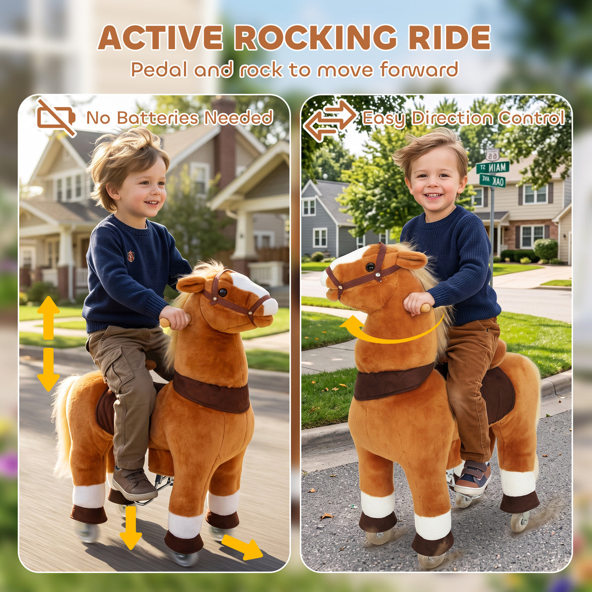 Ride on Horse for Kids 4-12 Years, 37.4 Inch Height Plush Riding Pony with Rolling Wheels for Active Play, Brown