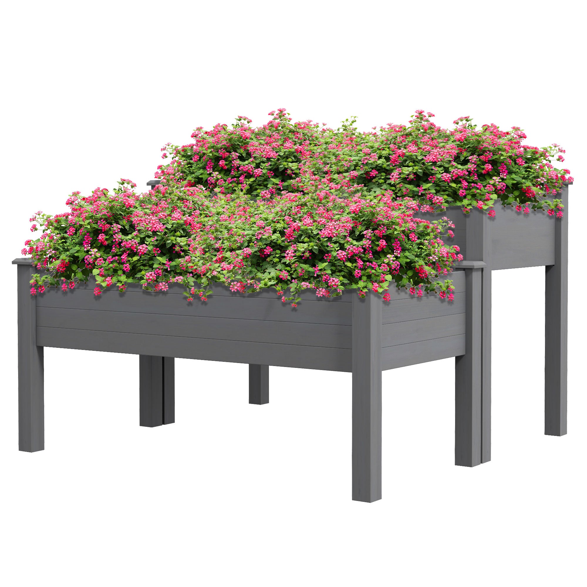 2 Tier Raised Garden Bed, Wooden Elevated Planter Box with Legs, Outdoor Plant Bed for Flowers Vegetables Herbs Gray - Gray