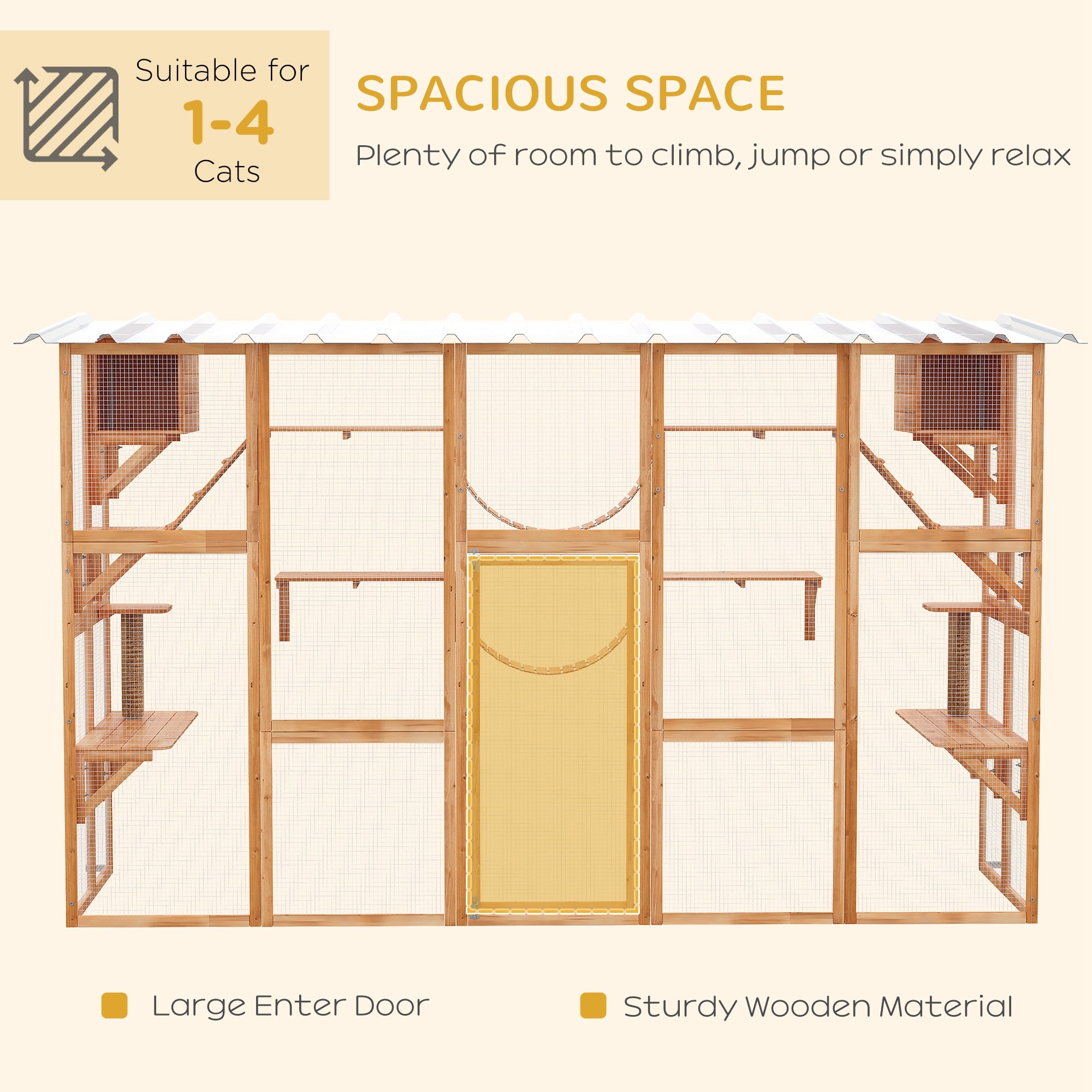 Large Catio with Multiple Shelves & Bridges, Catio with Ramps, Cat Window Box Enclosure for Outdoor Use, Orange - Orange - Image 7
