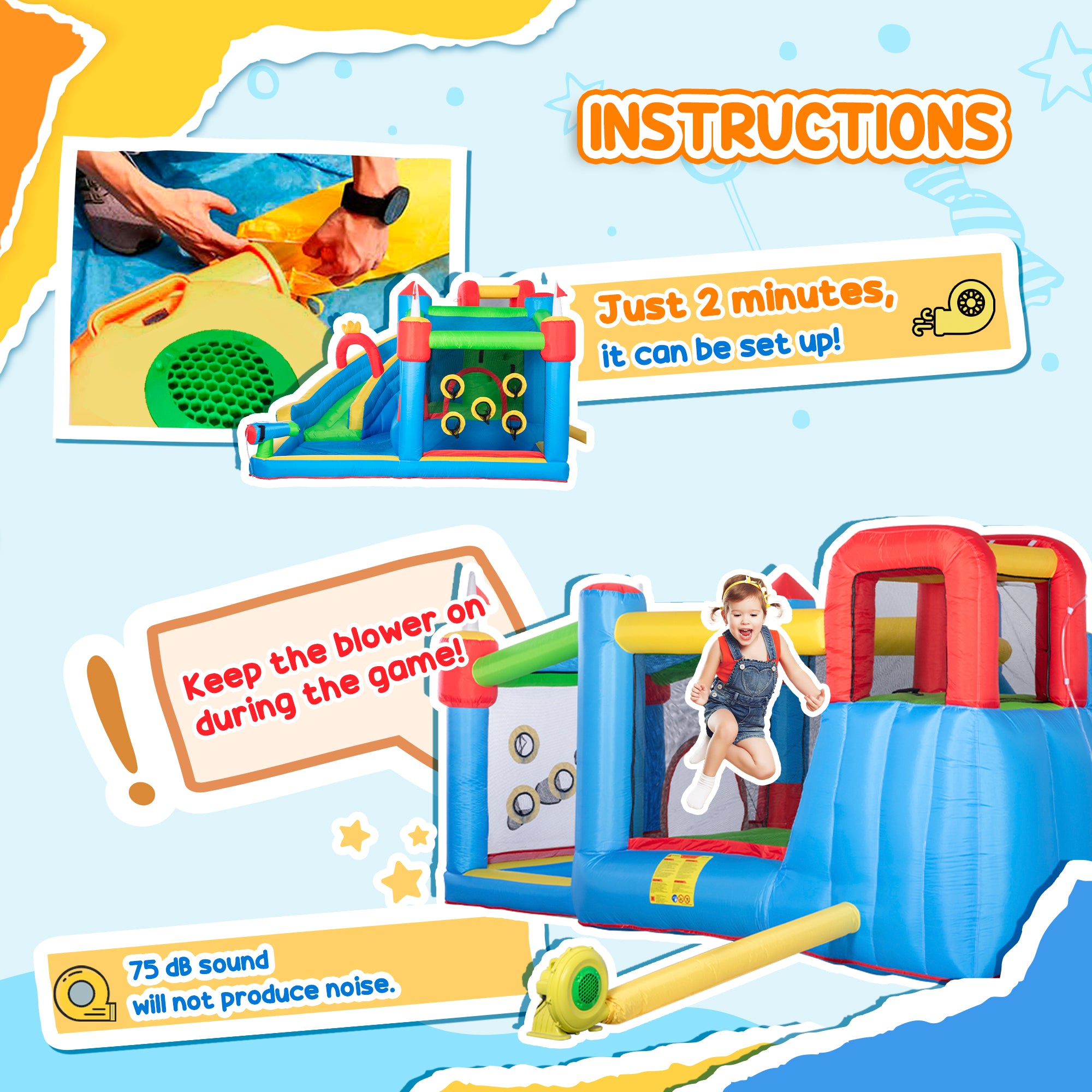 6-in-1 Inflatable Water Slide with Splash Pool, Slide, Climbing Wall, Water Cannon, Inflatable Bounce House for Kids with 2 Min. Inflation