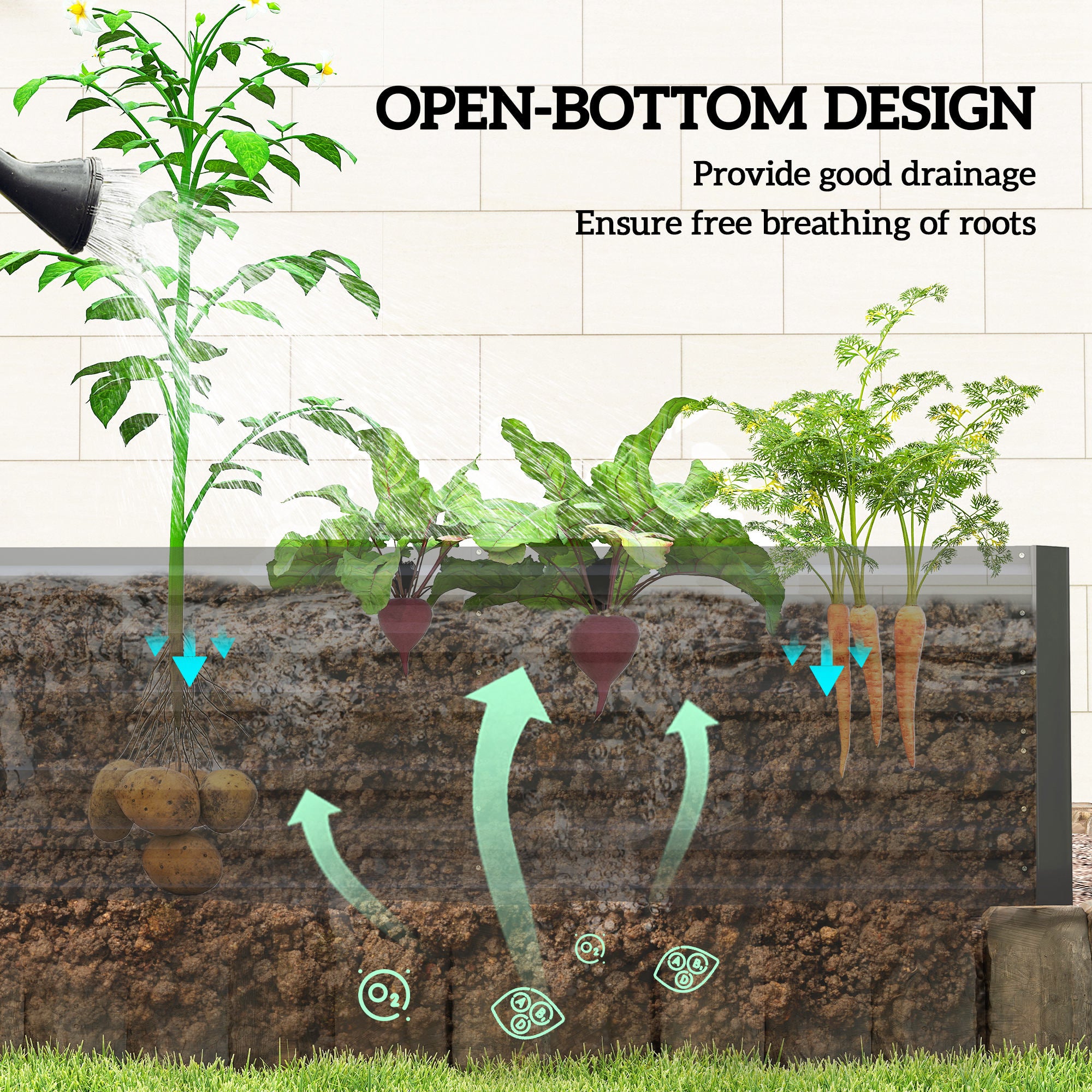 Galvanized Raised Garden Bed, Steel Outdoor Planters with Reinforced Rods, 71" x 36" x 23", Black - Black - Image 4
