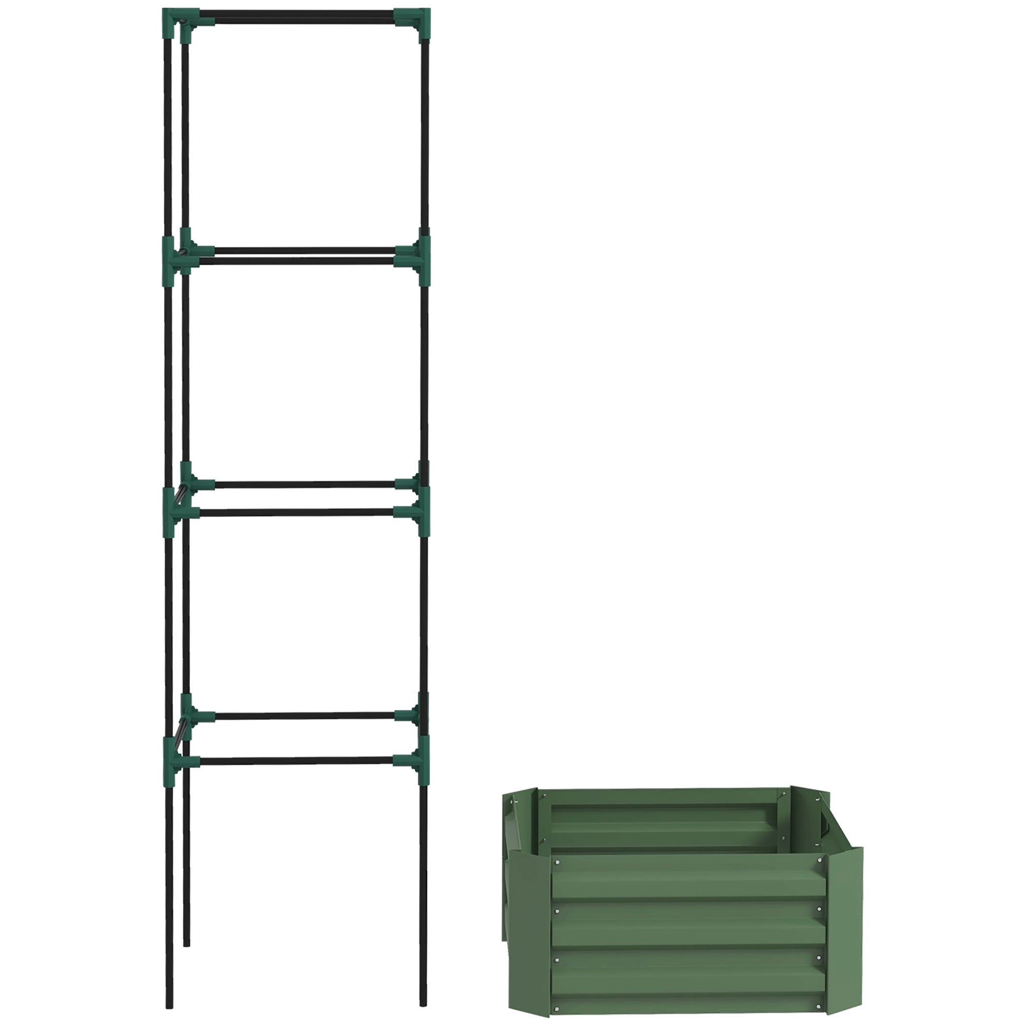 Galvanized Planter Box, 24" x 24" x 73.5" Raised Garden Bed with Tomato Cage for Climbing Vines, Green - Green