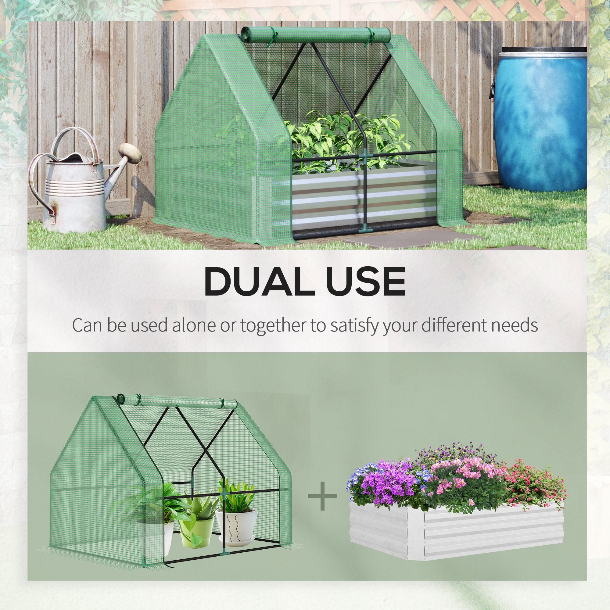 4 x 3 x 3ft Raised Garden Bed with Mini Greenhouse, Galvanized Raised Garden Bed with Cover for Herbs and Vegetables, Small Greenhouse for Patio Garden Balcony, Green - Green - Image 4