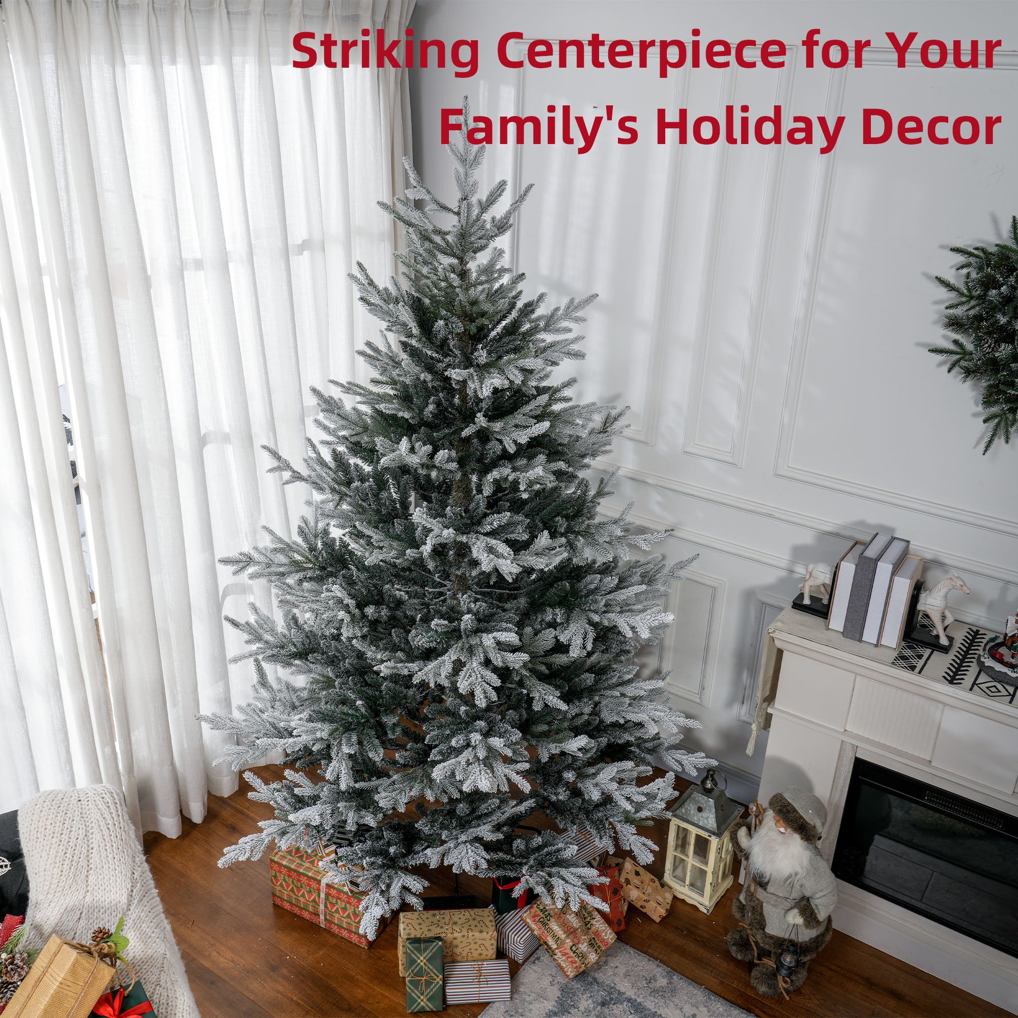 7.5 FT Artificial Christmas Tree, Flocked Hinged Xmas Tree with 1218 Tips, Steel Base, Auto Open, Green