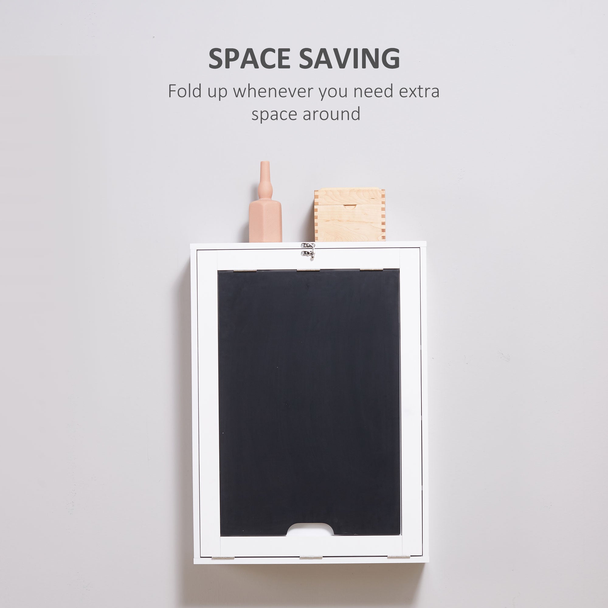 Wall Mounted Foldable Desk with a Blackboard, Fold Out Convertible Floating Desk with Shelves, White