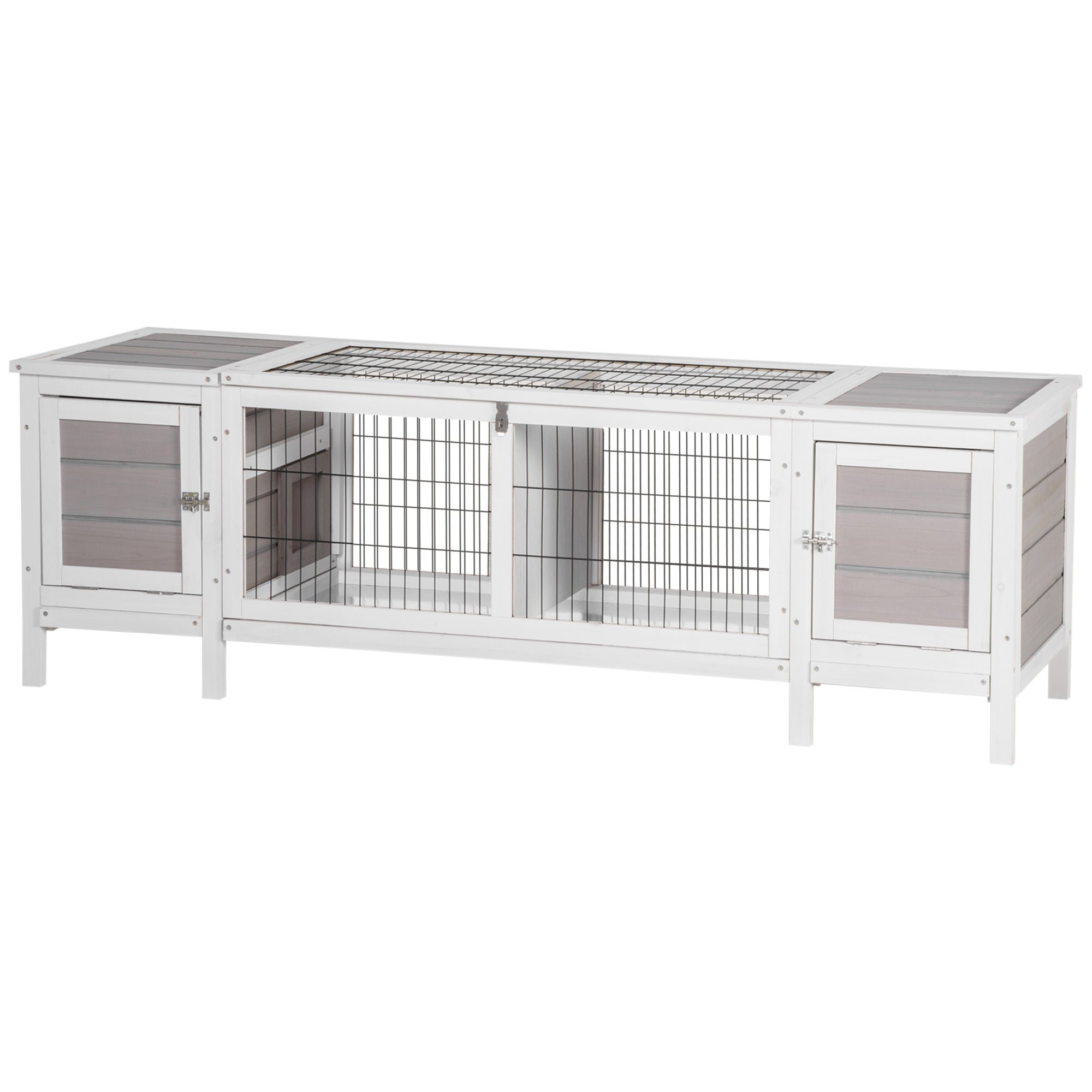 Rabbit Hutch, Bunny Cage, Guinea Pig House with Pull-Out Tray, and Divided Board for Indoor, White - White