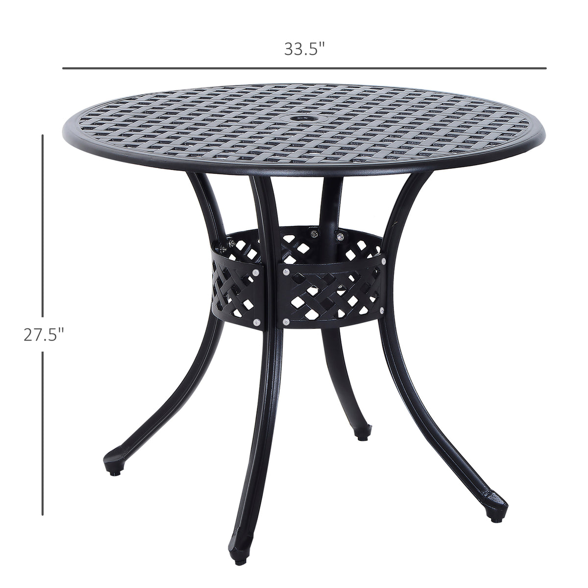 33" Patio Dining Table Round Cast Aluminium Outdoor Bistro Table with Umbrella Hole - Black