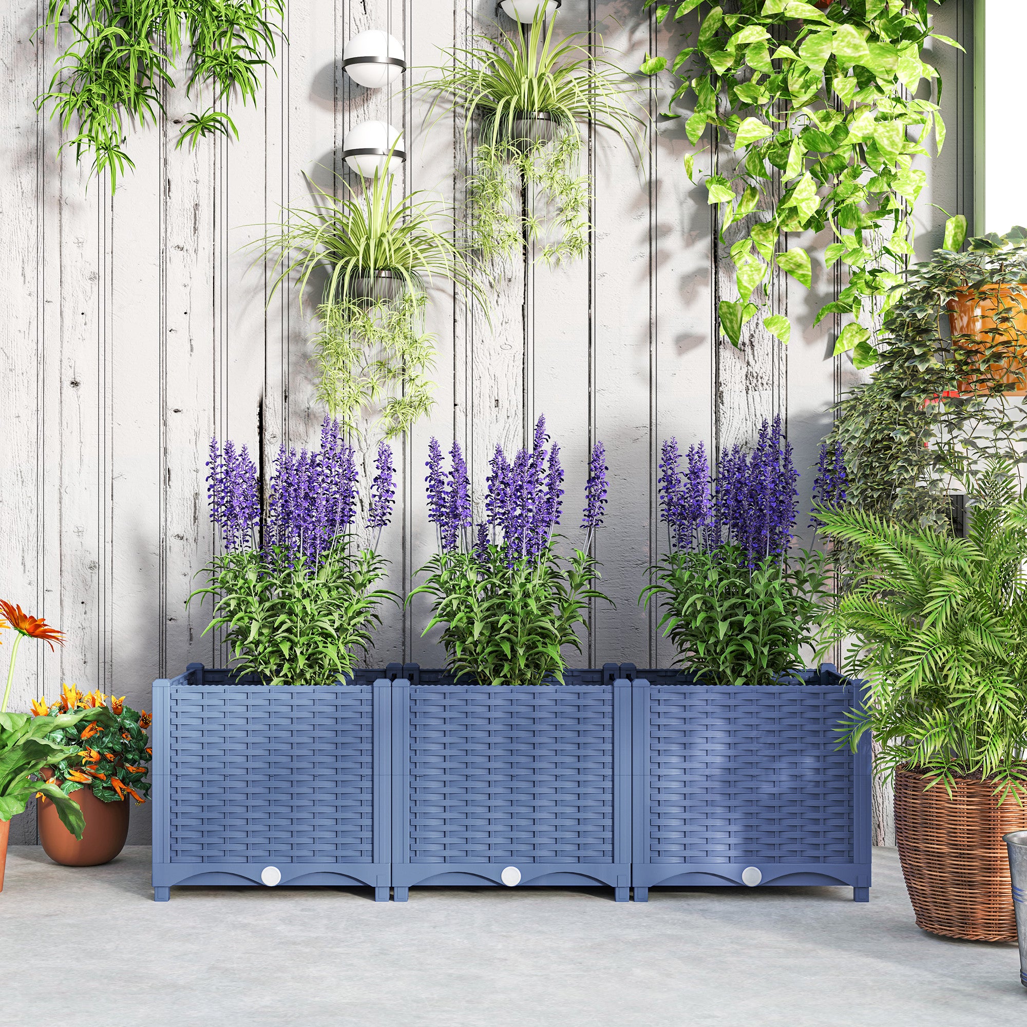 Plastic Raised Garden Bed, 4 x 1 x 1 ft Outdoor Flower Box with Drainage Holes for Vegetables, Herbs, Blue - Blue - Image 8