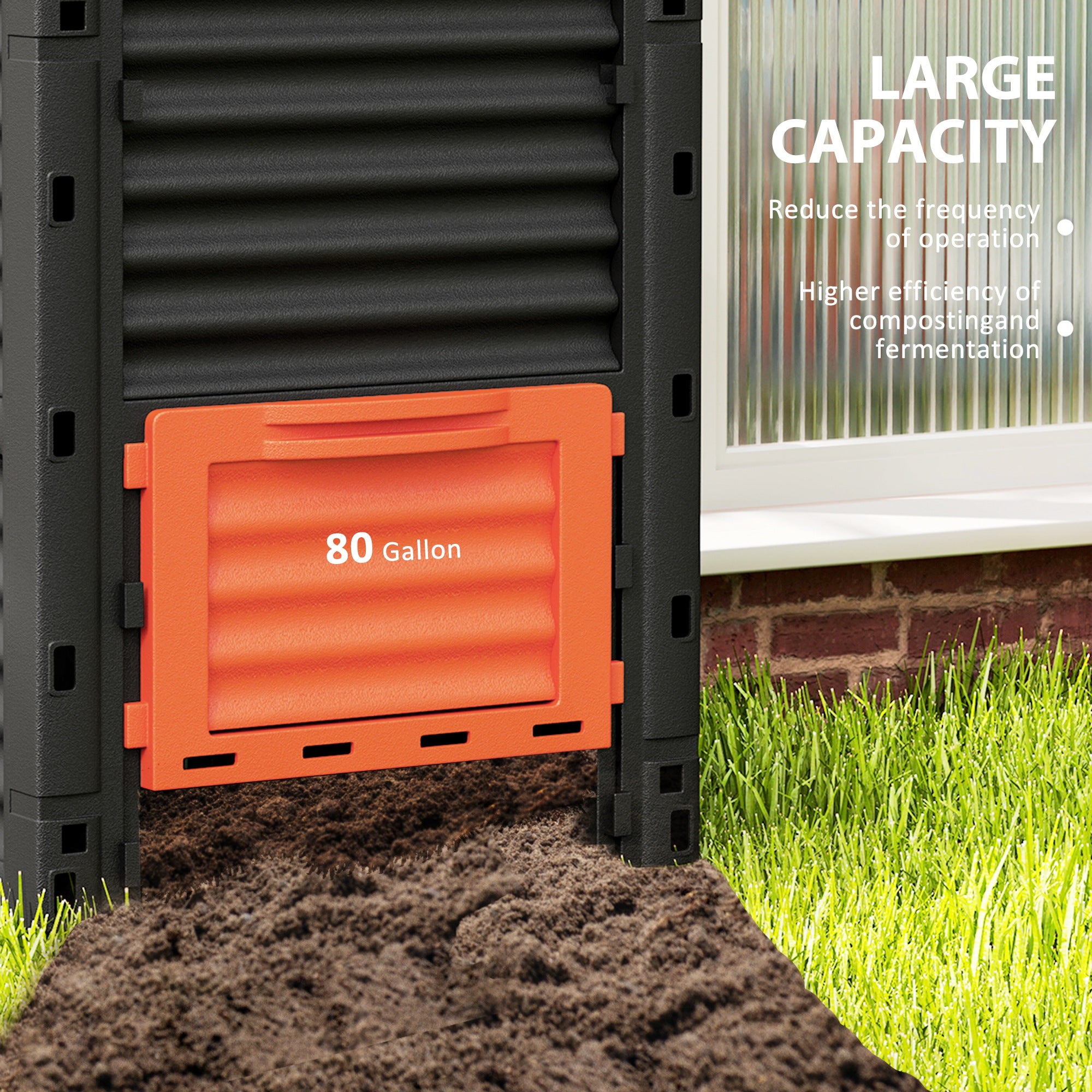 Garden Compost Bin 80 Gallon Outdoor Large Capacity Composter Fast Create Fertile Soil Aerating Box, Orange - Orange - Image 5