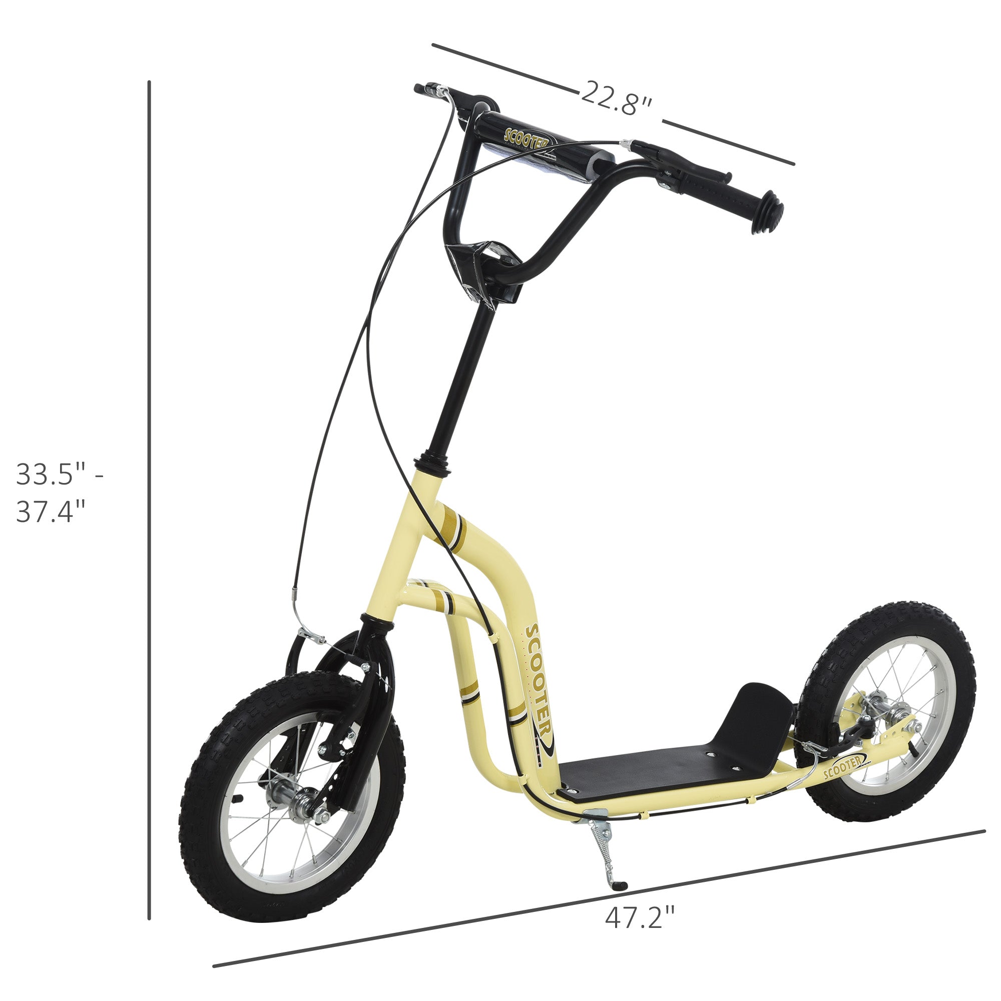 Youth Scooter Front and Rear Caliper Dual Brakes 12-Inch Inflatable Front Wheel Ride On Toy For Age 5+ - Beige