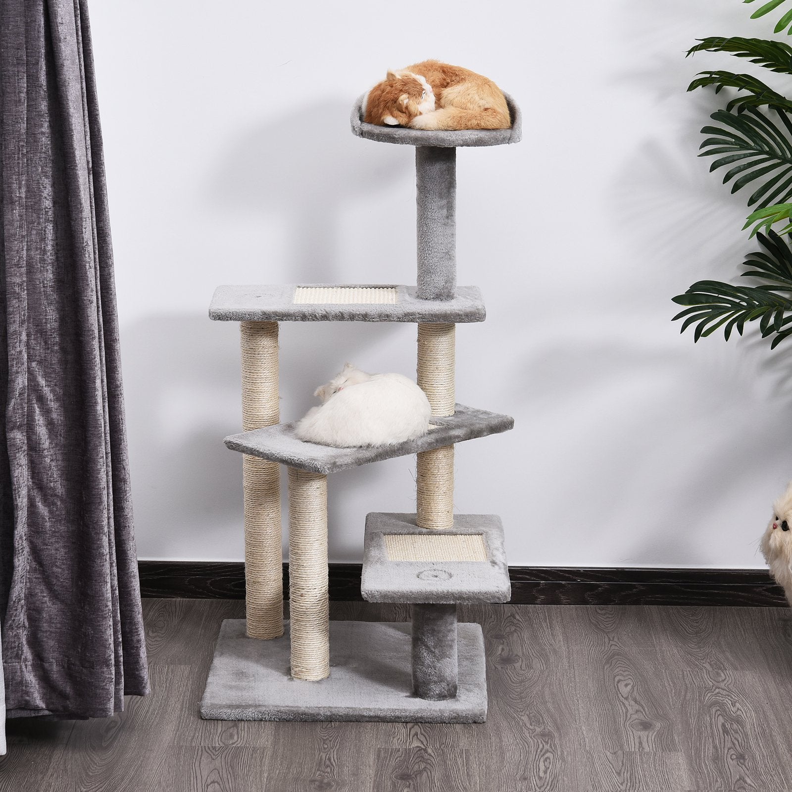 40" 5-Level Revolving Stair Cat Tree Scratcher Climbing Activity Tower with Play Center and Resting Perch - Gray - Beige, Grey - Image 2