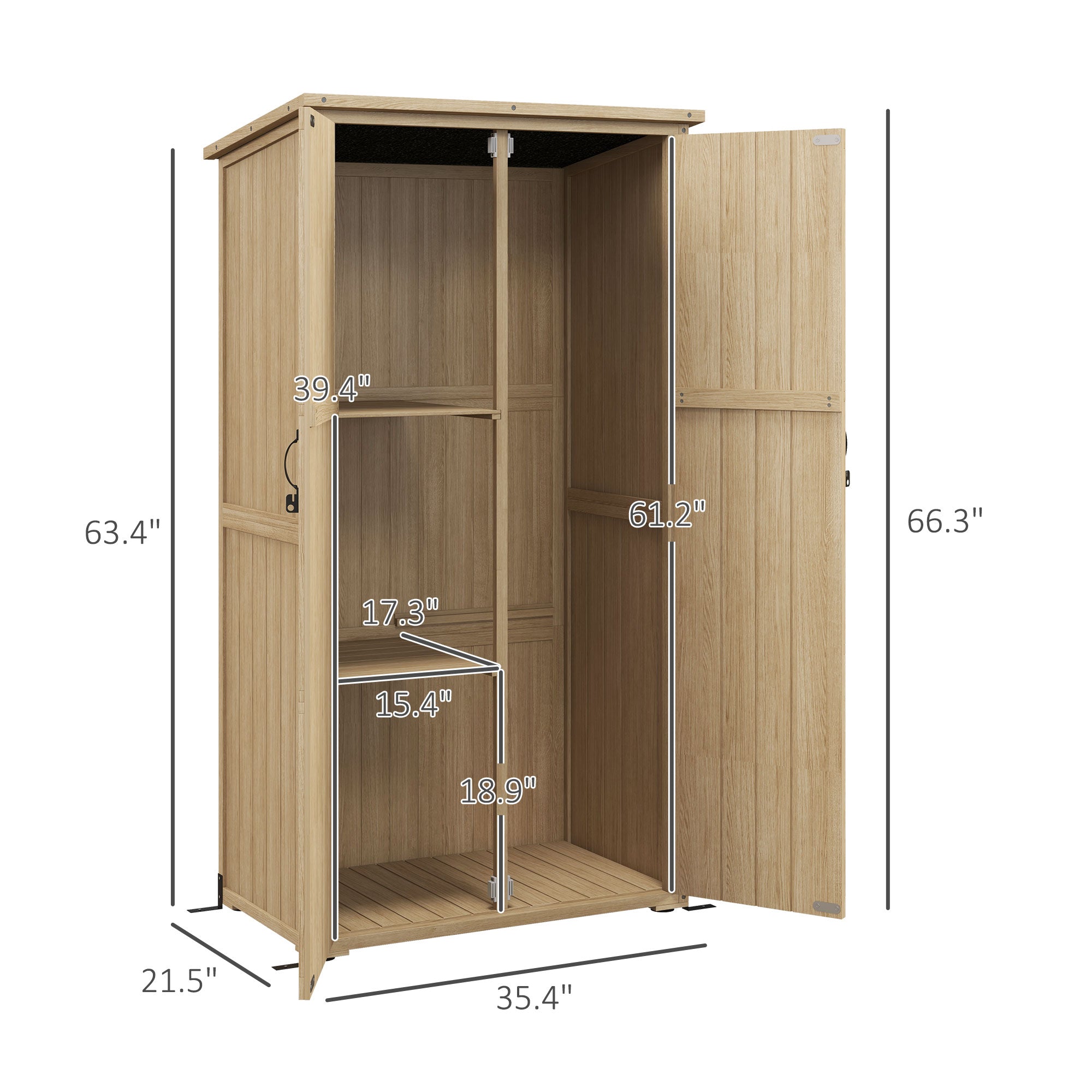 Wooden Outdoor Storage Cabinet Garden Shed with Waterproof Asphalt Roof and Lockable Doors, Natural - Natural Wood - Image 3