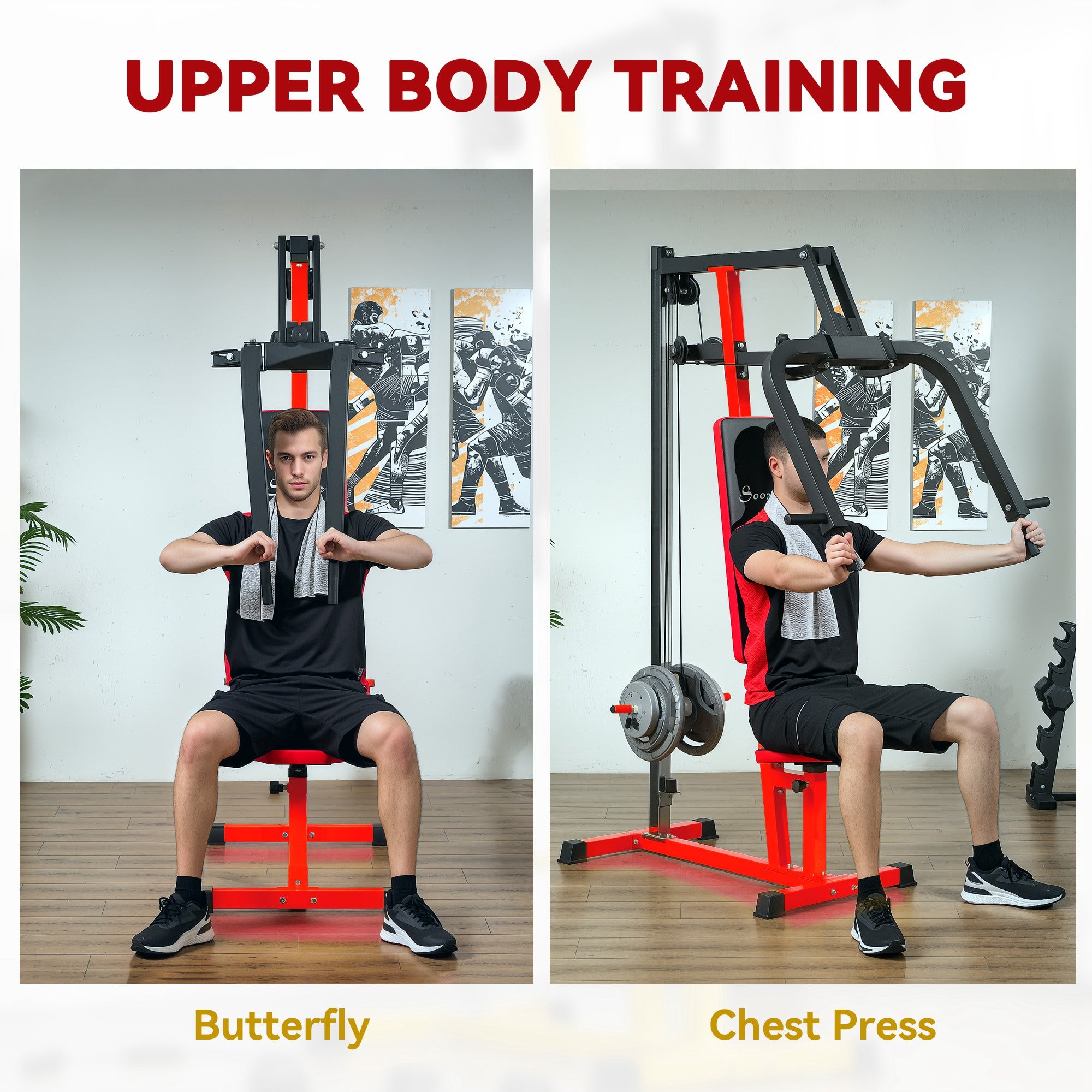 Chest Fly and Chest Press Machine for Back, Pectoral, Rear Deltoid and Shoulder Training, Red