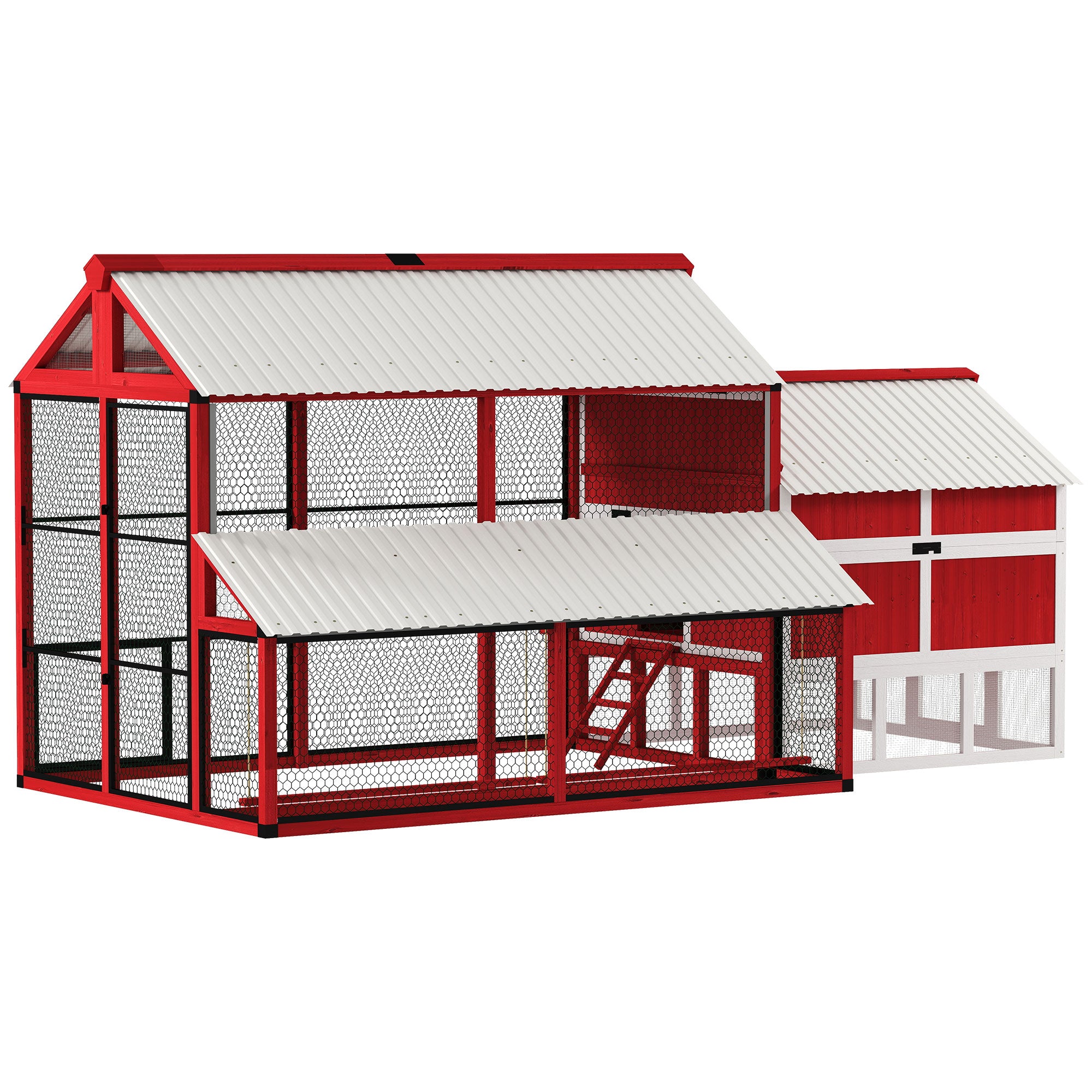 187.3" Large Chicken Coop, Walk-in Wooden Hen House, Outdoor Poultry Cage with Run, Weatherproof Roof, Nesting Box