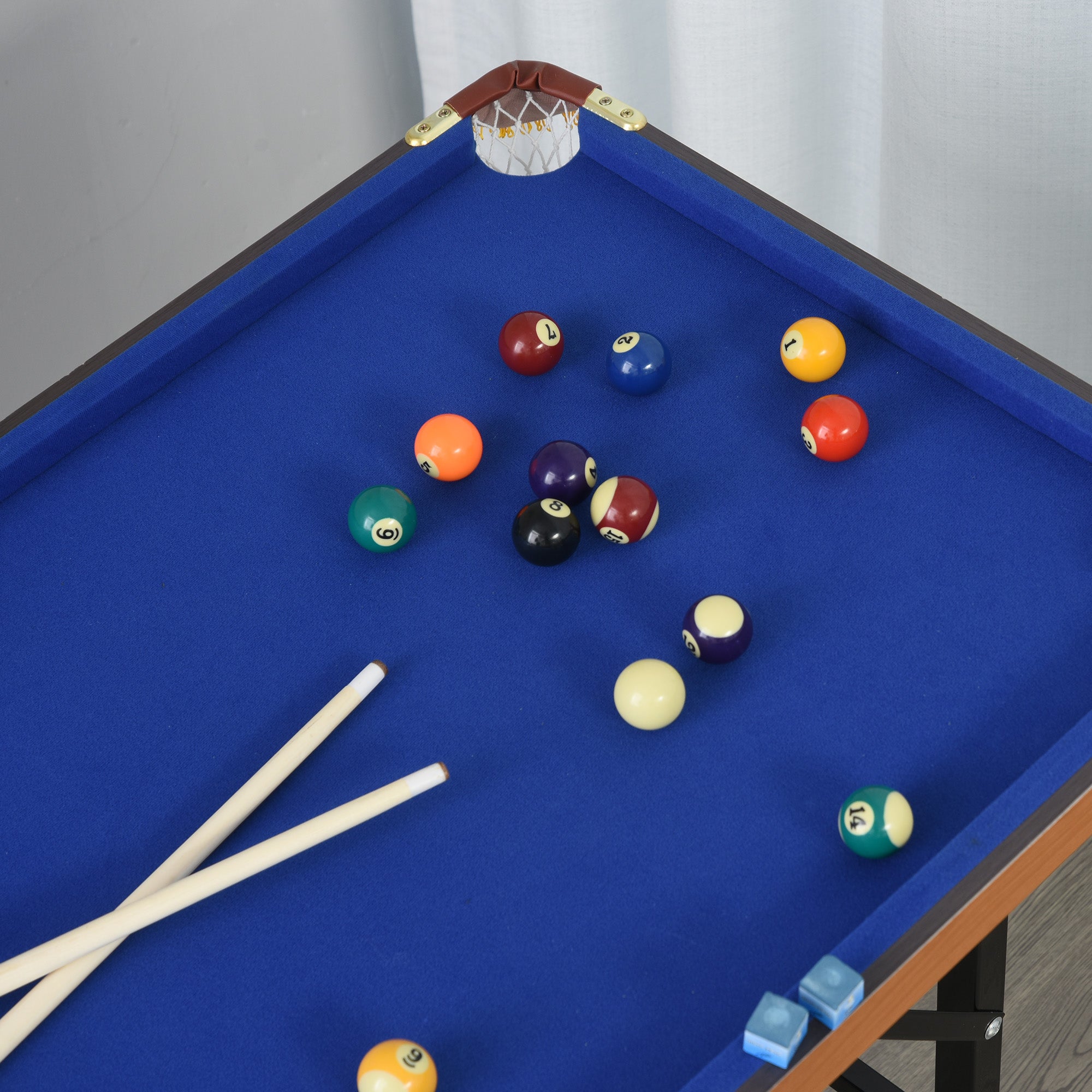 55" Portable Folding Billiards Table Game Pool Table for Whole Family Number Use With Cues, Ball, Rack, Chalk, Blue