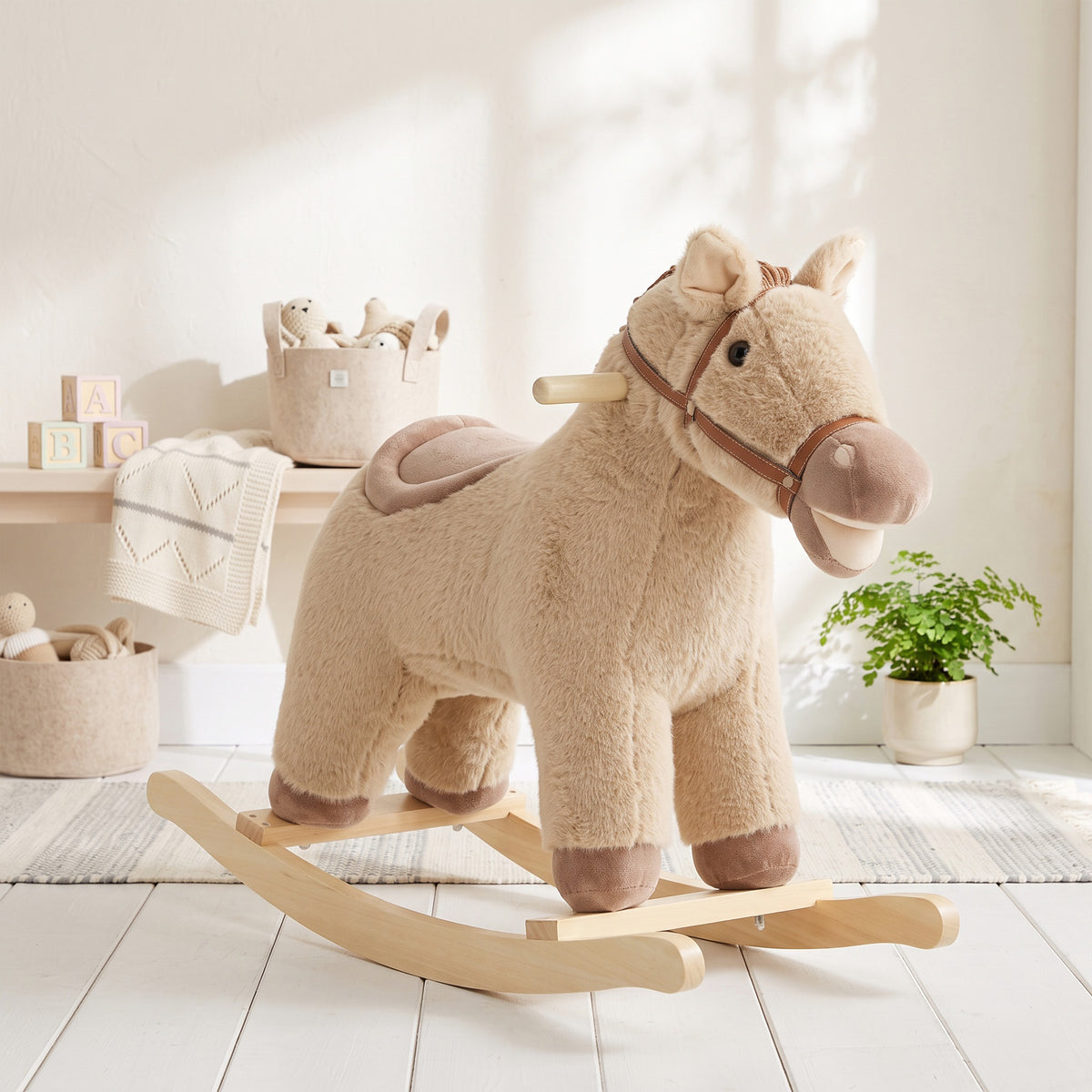 Baby Rocking Horse for Boys and Girls, Kids Rocking Horse with Realistic Sounds and Anti-Tip limiters