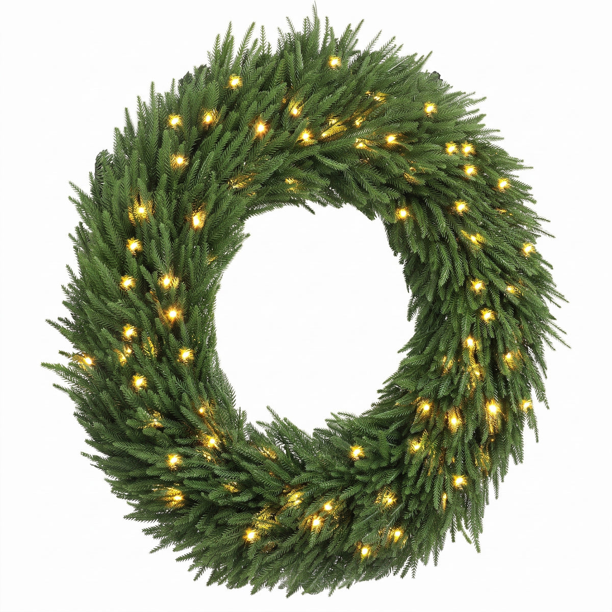 Christmas Decoration, 36 in Pre-Lit Norfolk Pine Artificial Christmas Wreath with 100 LED Lights, Green