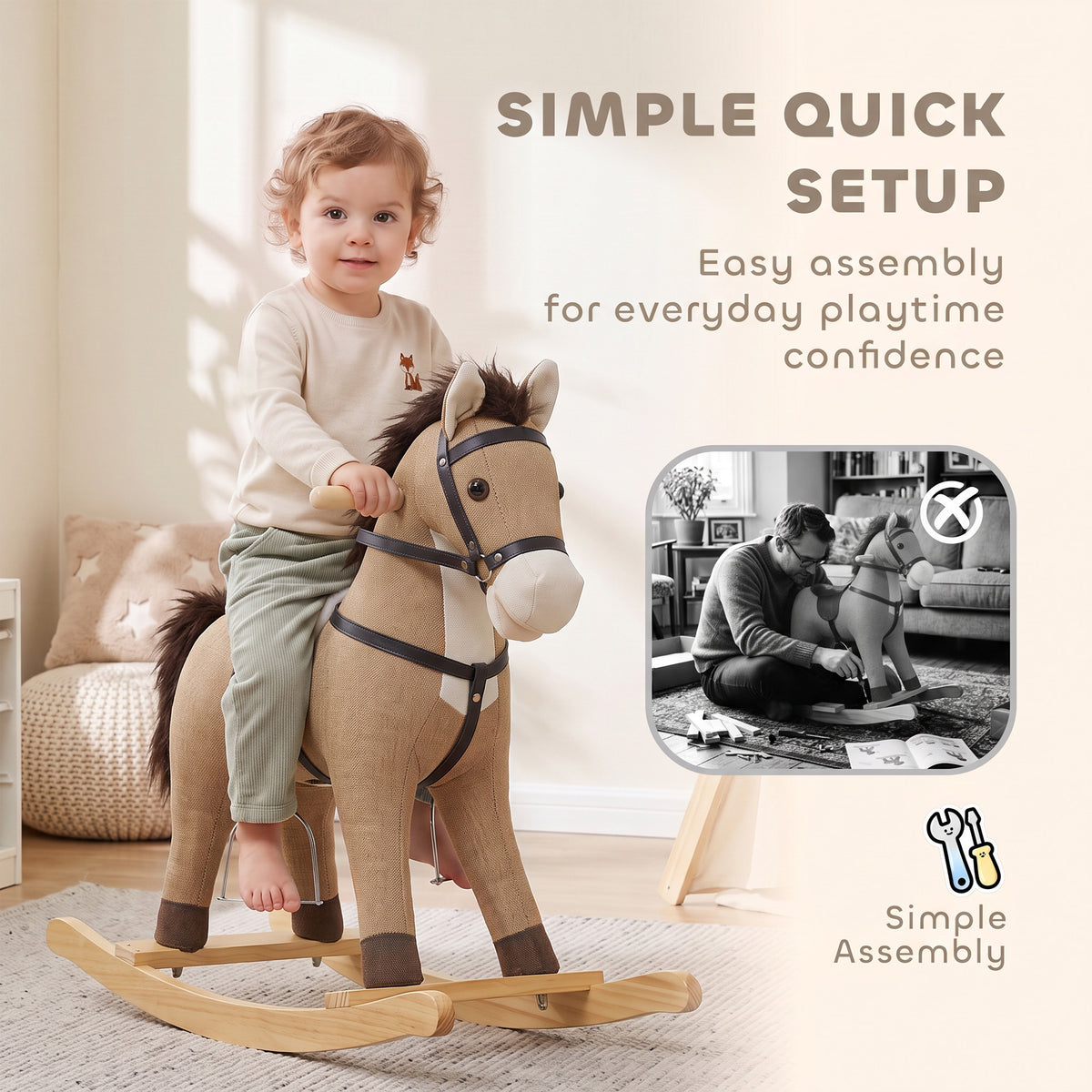 Rocking Horse, Back and Forth Rocking, Ride on Horse Toy with Sound Effects, for 12-36 Months Toddlers, Dark Brown