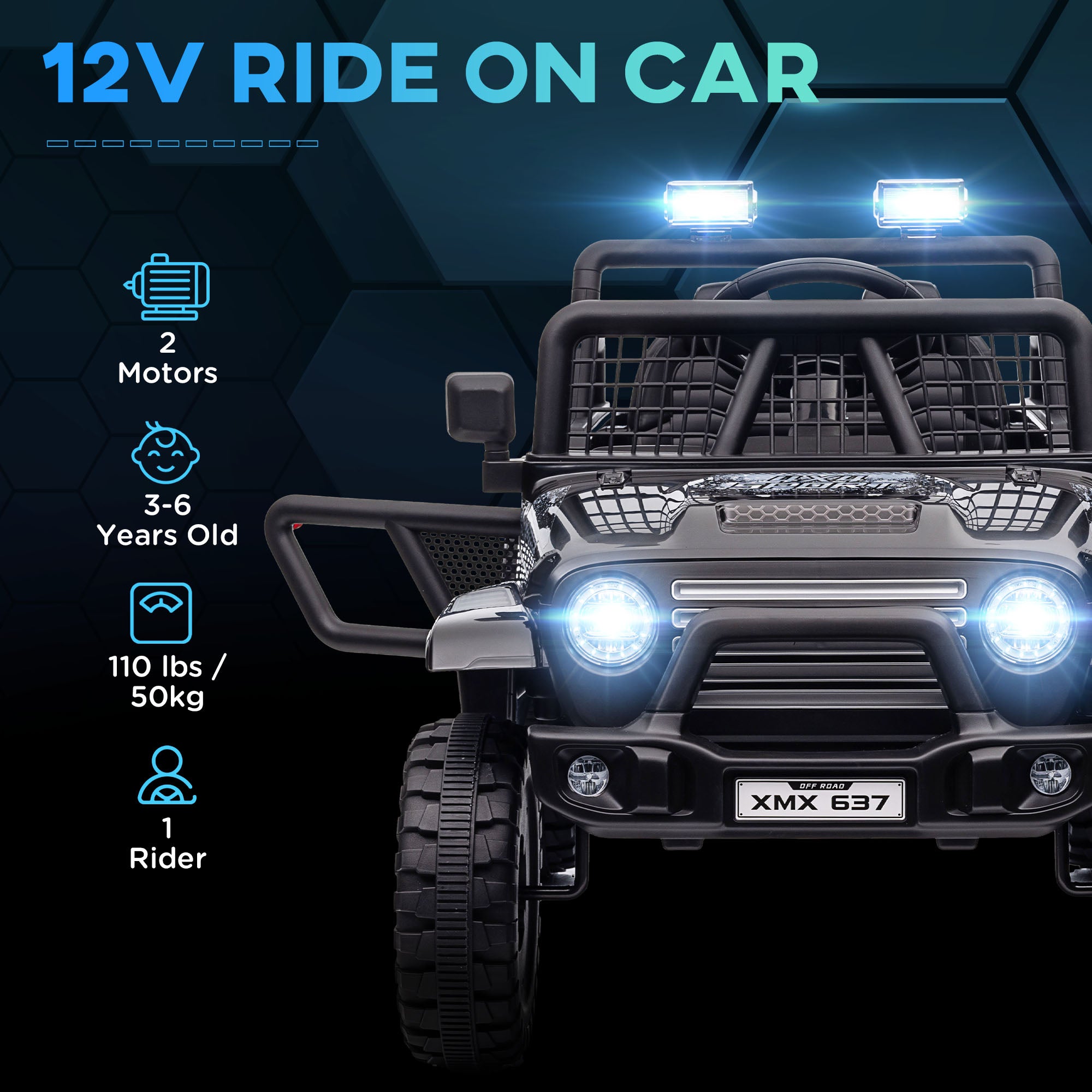 12V Ride on Car, Ride on Truck w/ Remote, 4 Suspension Wheels, 3 MPH Max Speed, Music, Horn & Lights, Black