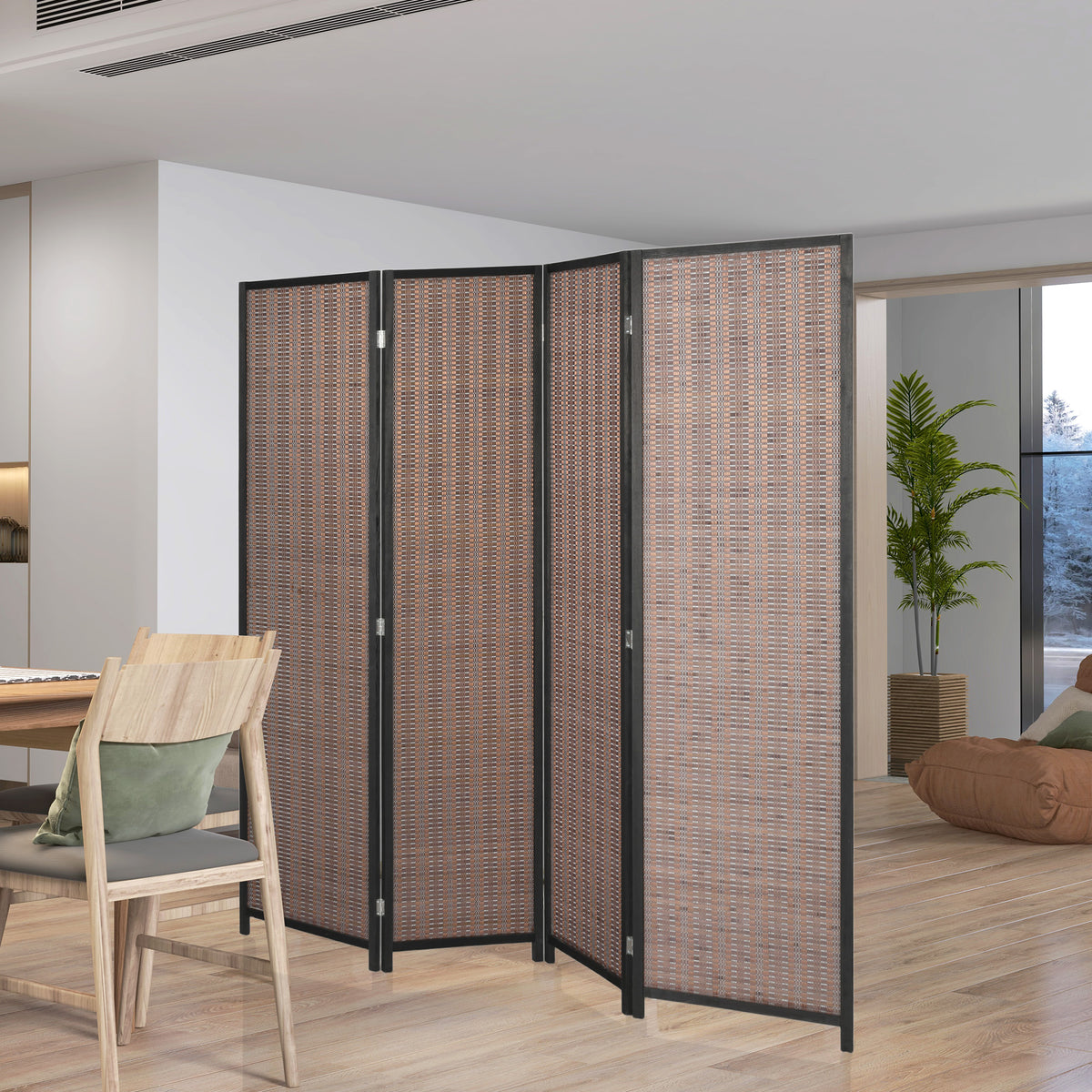 Room Divider Folding Privacy Screen Freestanding 4 Panel Pine Wood for Bedroom Home Office 6 Ft Tall Black Brown