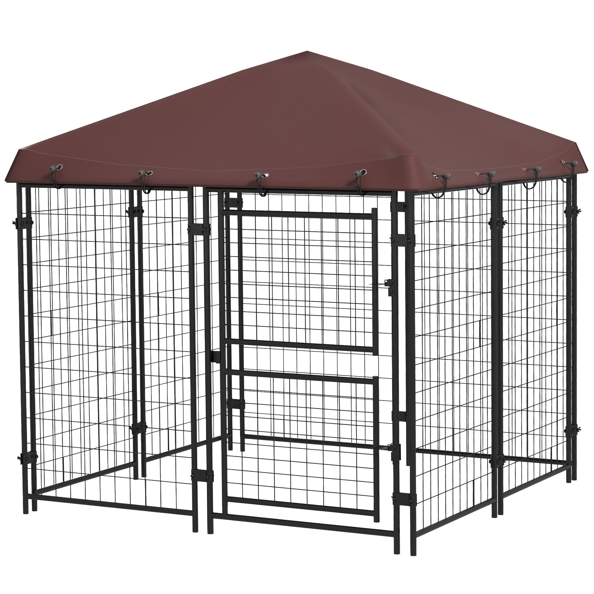 4.6' x 4.6' x 5' Dog Kennel Outdoor with Waterproof Canopy, Large Door - Brown
