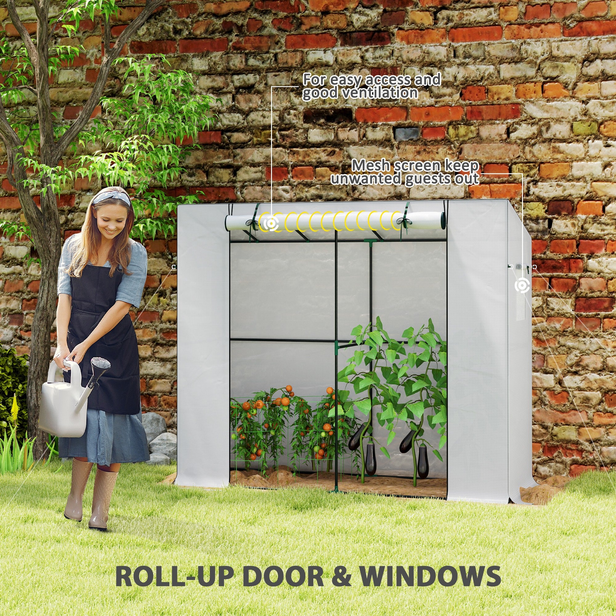 Walk-in Portable Greenhouse Small Greenhouse for Outdoors with UV-resistant PE Cover, 6.6' x 2.5' x 5.6' White - White - Image 6