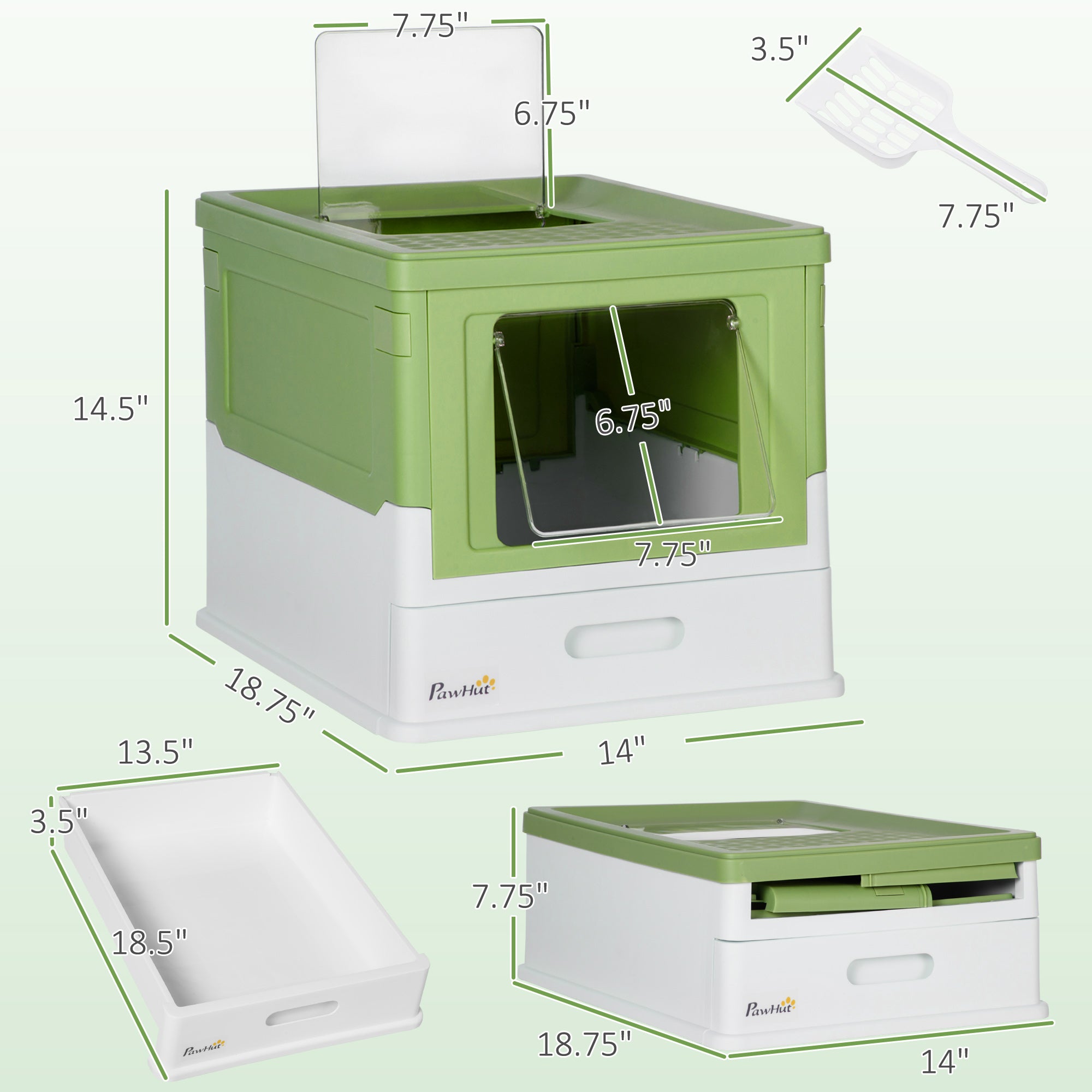 Fully Enclosed Cat Litter Box with Front Entry, Top Exit, Yellowish Green - Yellowish Green - Image 3