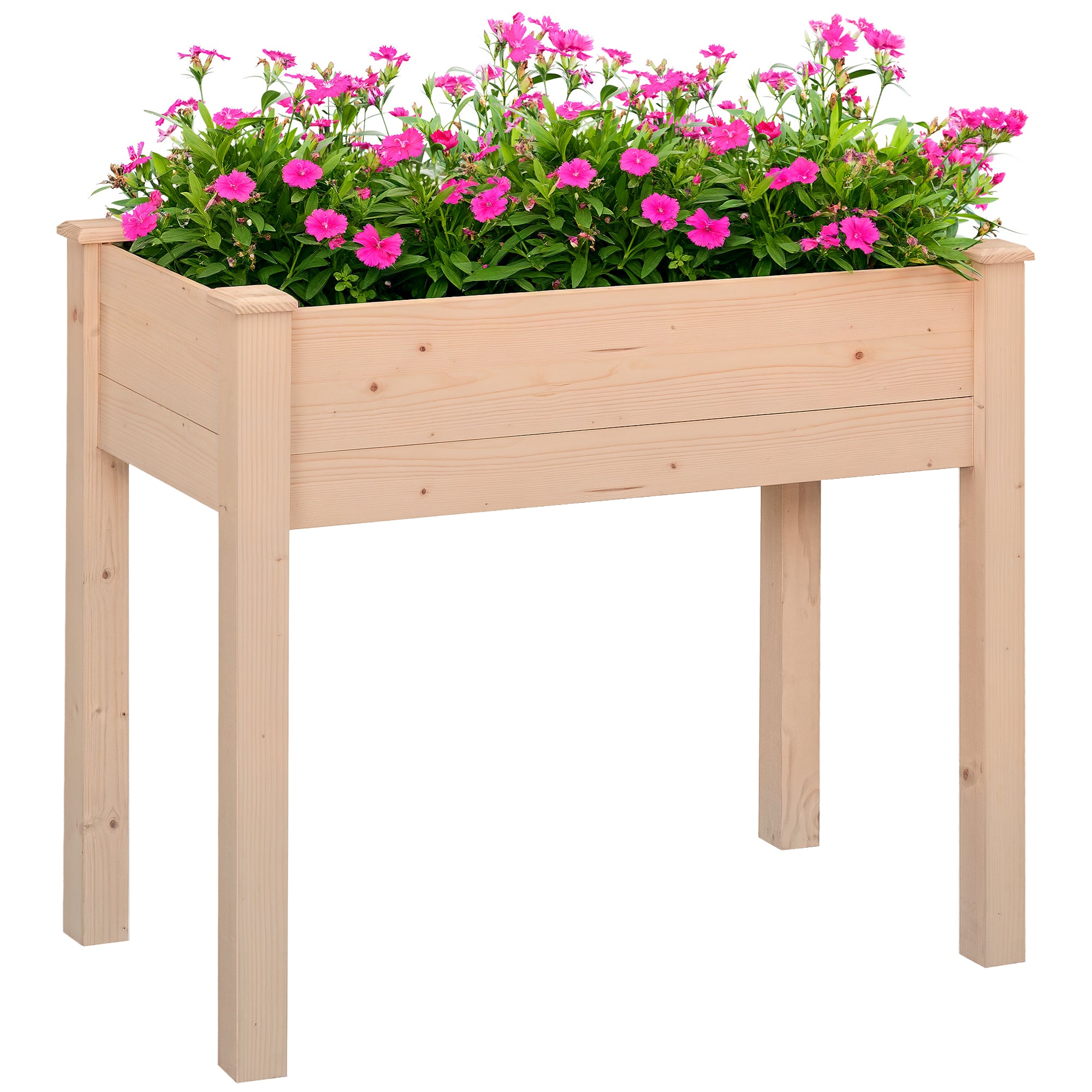 Raised Garden Bed with Legs, 34" x 18" x 30", Elevated Wooden Planter Box, Self-Draining with Bed Liner for Vegetables, Herbs, and Flowers Backyard, Patio, Balcony Use, Natural - Natural Wood