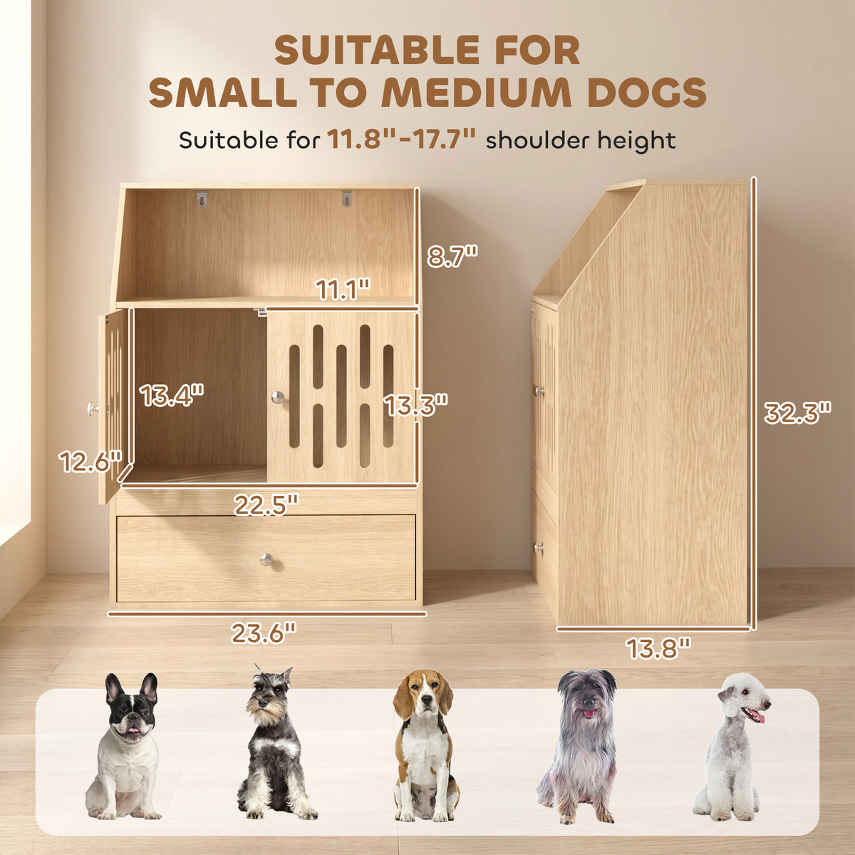 Dog Feeding Station, Pet Food Storage Cabinet with 2 Elevated Bowls & Slow-Feed Mat for Dogs & Cats
