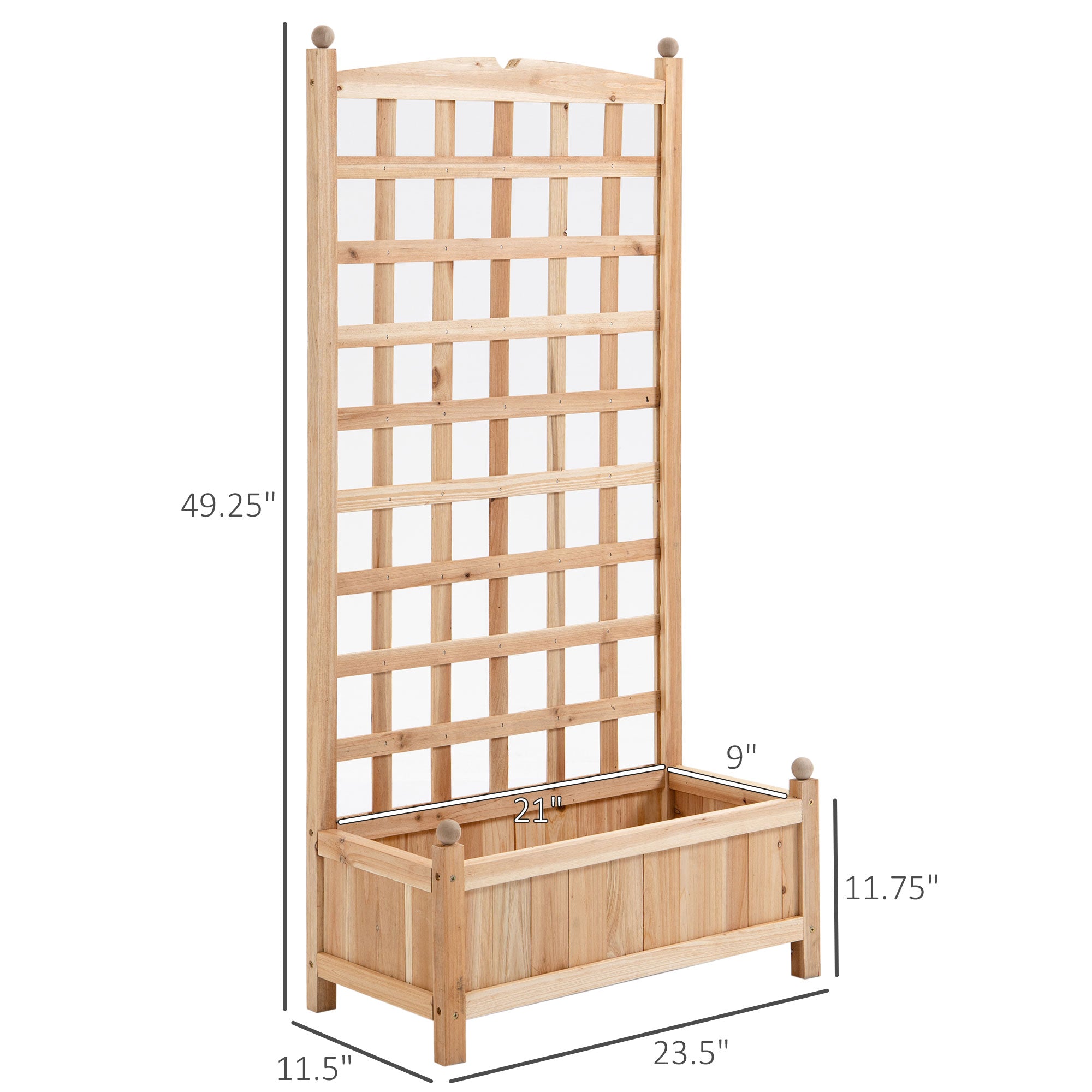 Wooden Raised Garden Bed with Trellis, Outdoor Planter Box with Drainage Crevices for Climbing Vine Plants Flowers, 24" x 12" x 49" - Natural - Image 3