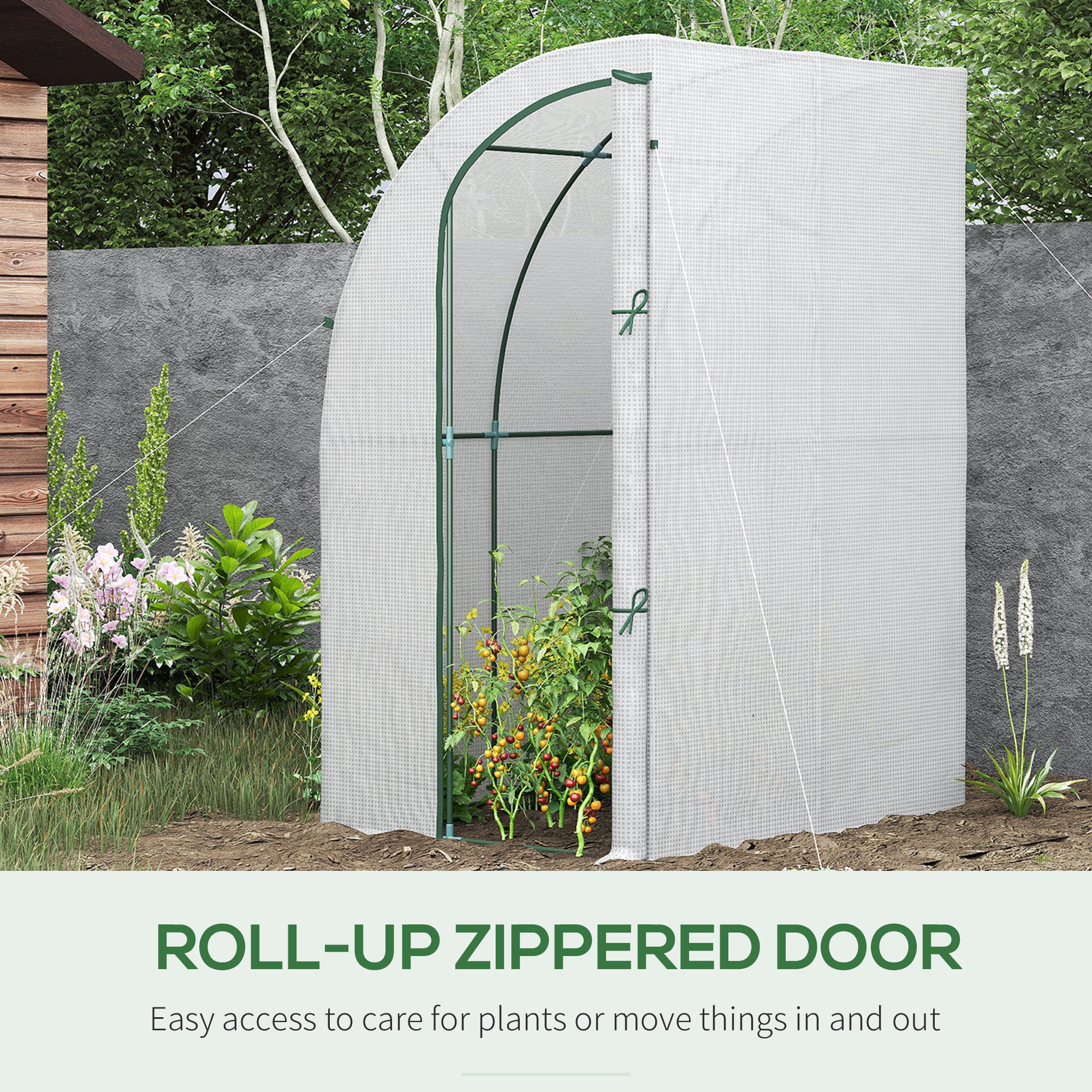 5' x 4' x 7' Outdoor Lean to Greenhouse, Walk-In Green House Plant Nursery with Roll-up Window, PE Cover, White - White - Image 6