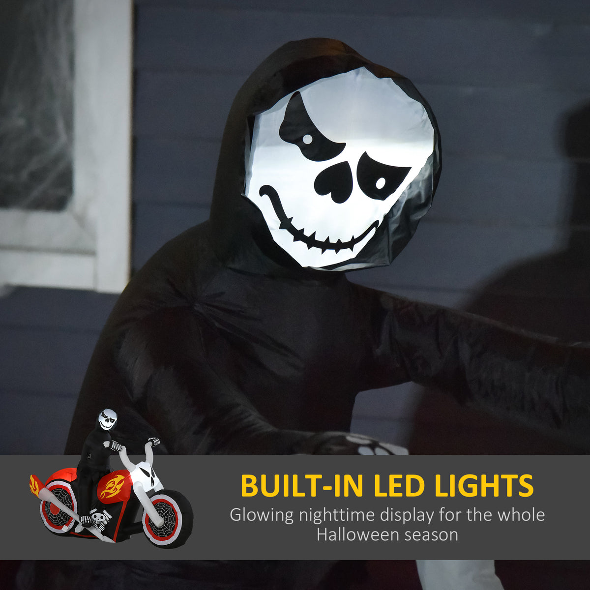 6' W Halloween Inflatables Outdoor Decorations Grim Ghost Biker, Blow Up LED Yard Decor for Garden, Lawn, Party, Holiday, Waterproof