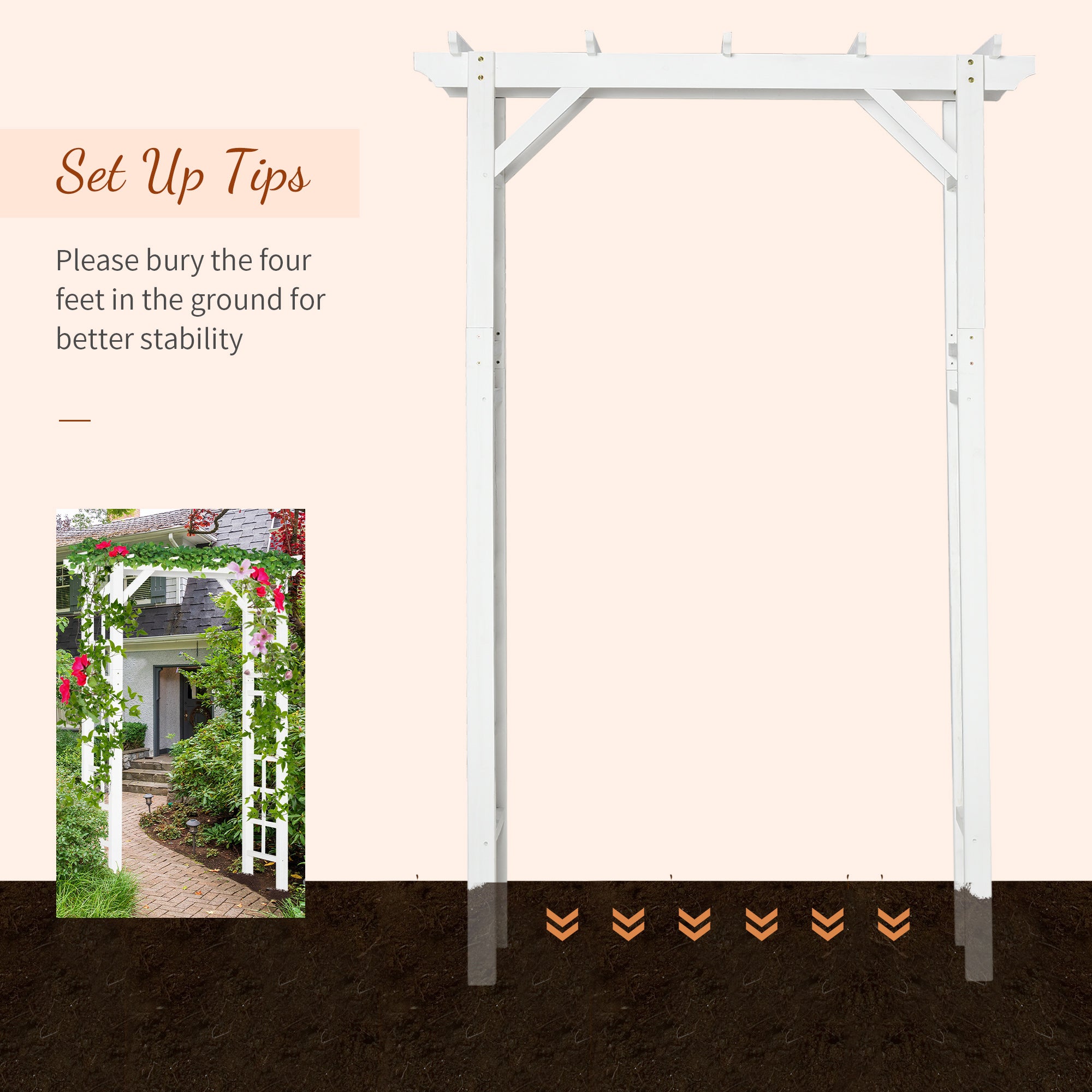 85" Wooden Garden Arbor for Wedding and Ceremony, Outdoor Garden Arch Trellis for Climbing Vines - White - White - Image 5