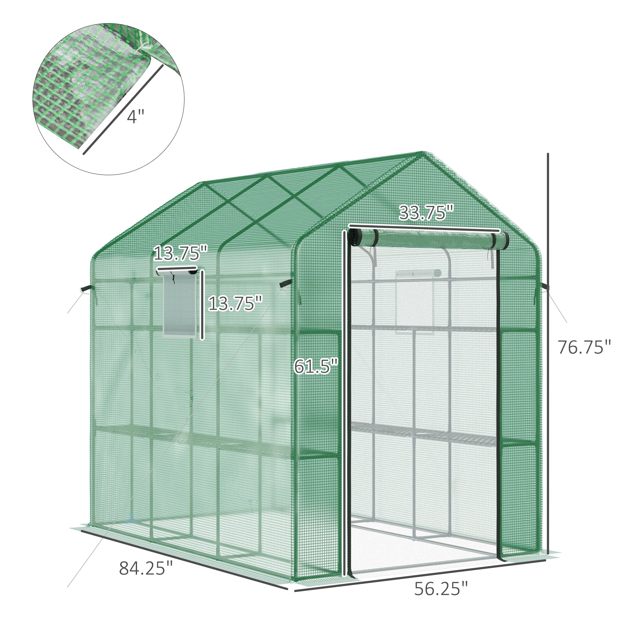 7' x 5' x 6' Walk-in Greenhouse for Outdoors with Mesh Door and Windows, 18 Shelf Hot House with Trellis, Plant Labels, UV Protective for Growing Flowers, Herbs, Vegetables, Saplings, Green - Green - Image 3