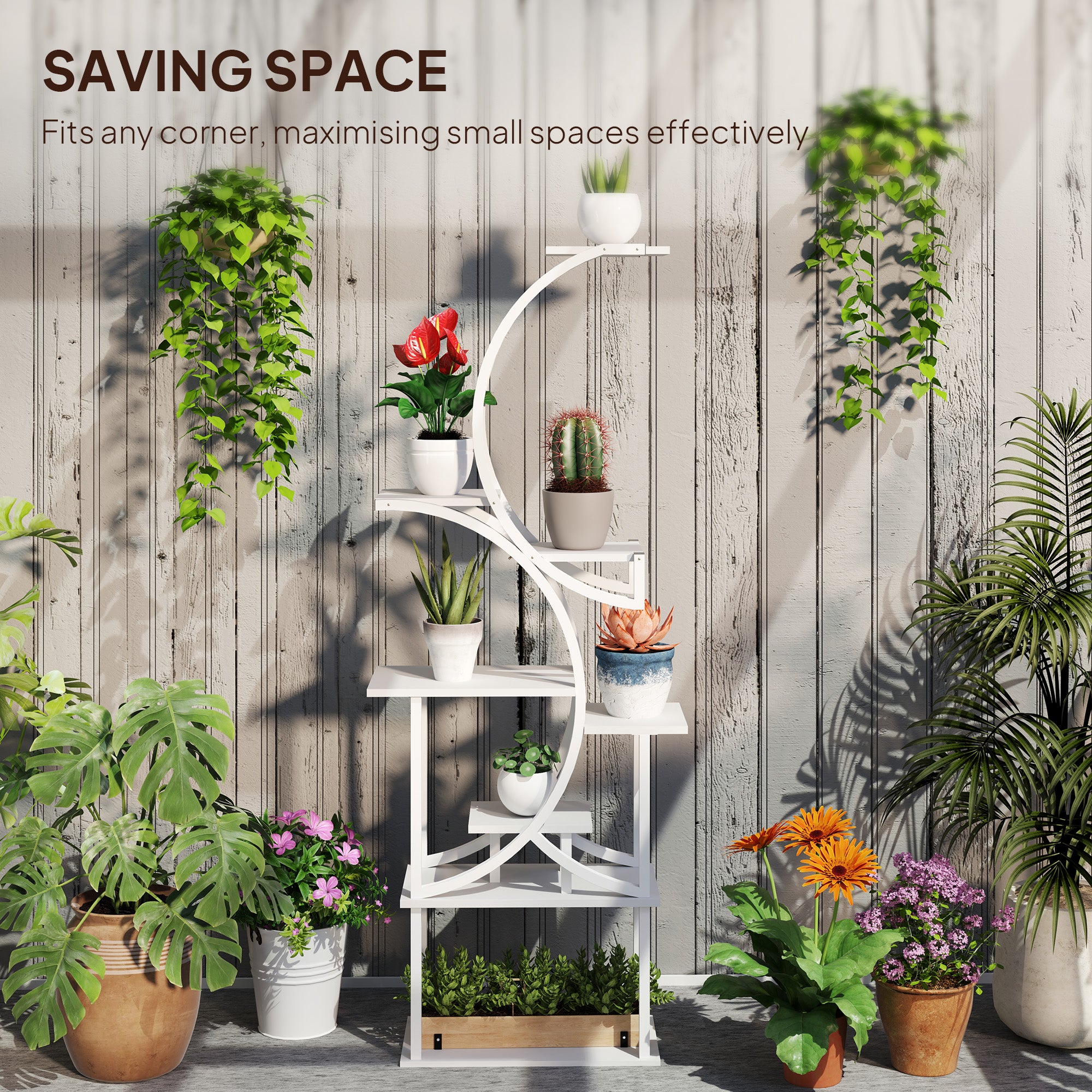 Plant Stand Indoor, 8 Tier 62" S-Shaped Plant Shelf, Corner Plant Rack for Multiple Plants, White - White - Image 6