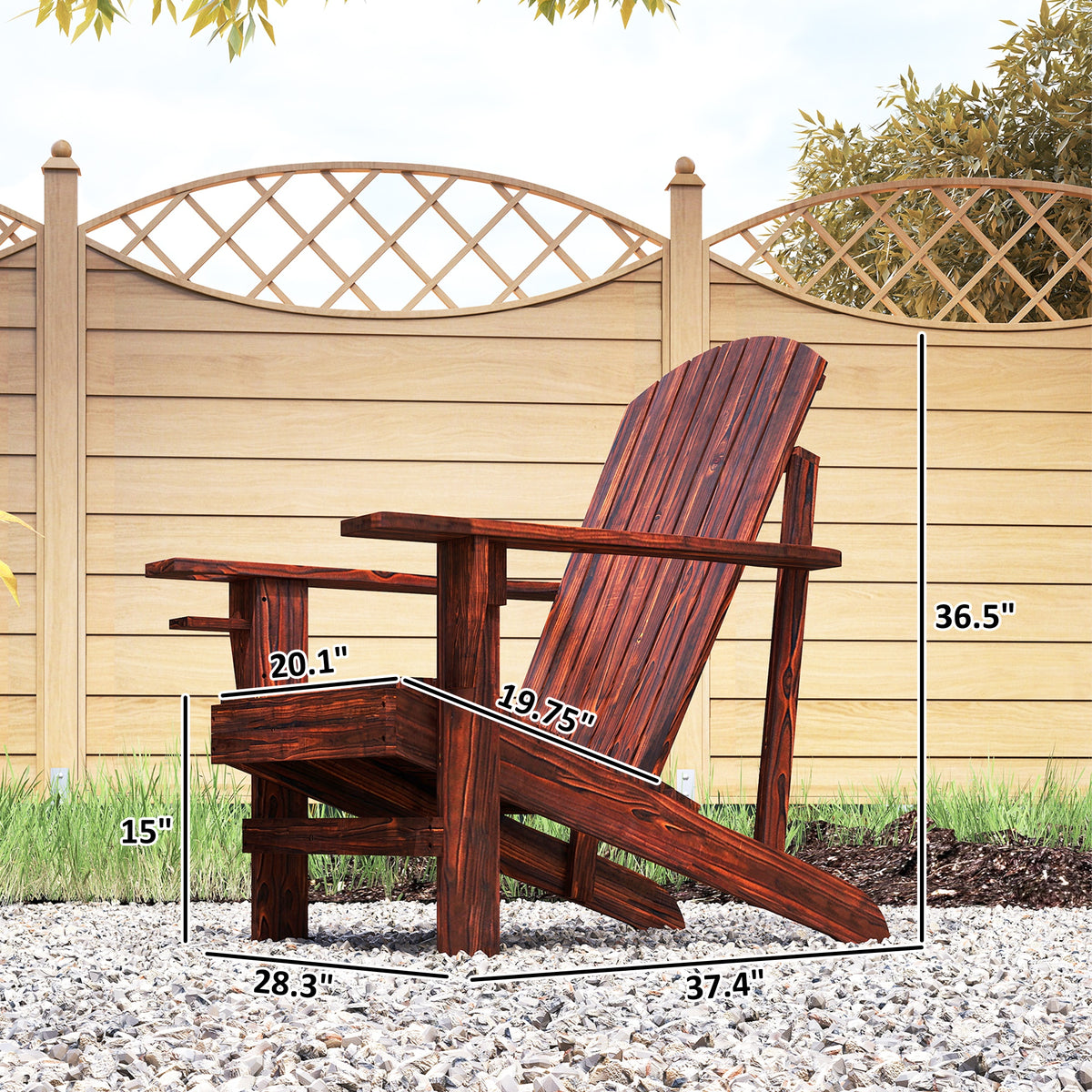 Oversized Adirondack Chair, Outdoor Fire Pit and Porch Seating, Classic Log Lounge w/ Built-in Cupholder, Brown