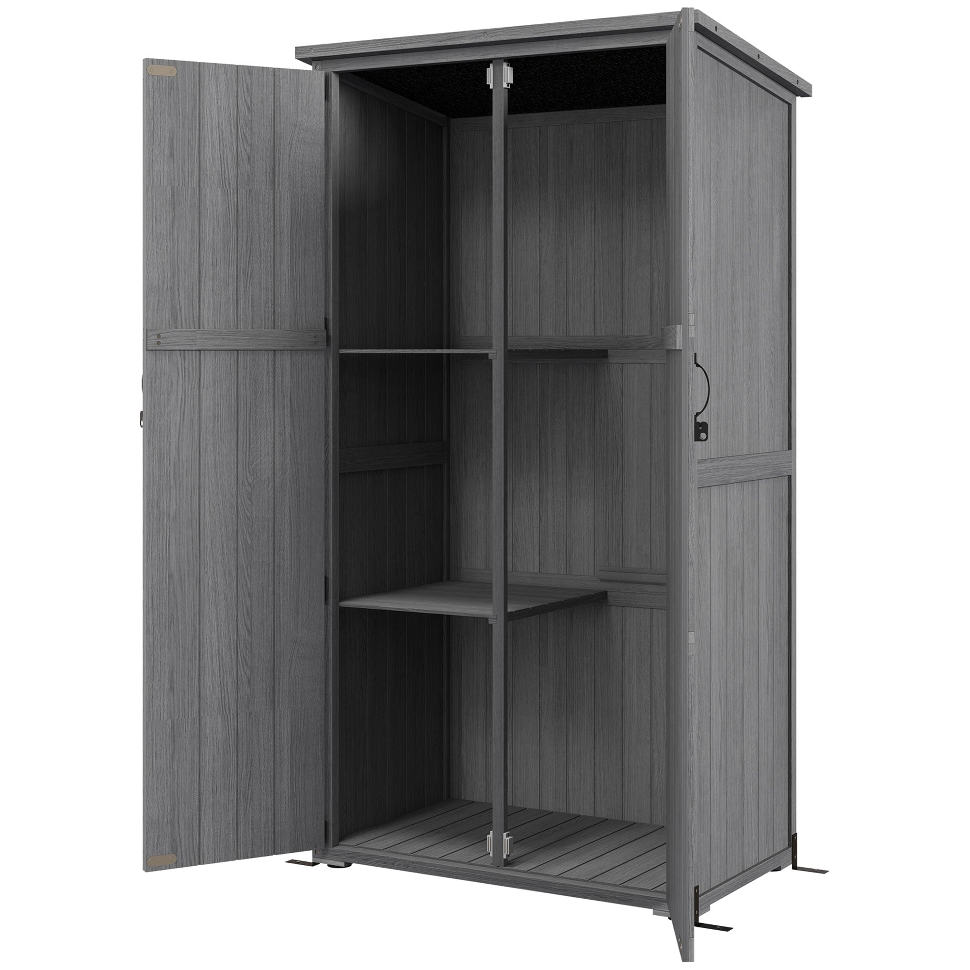 Wooden Outdoor Storage Cabinet Garden Shed with Waterproof Asphalt Roof and Lockable Doors, Gray - Gray