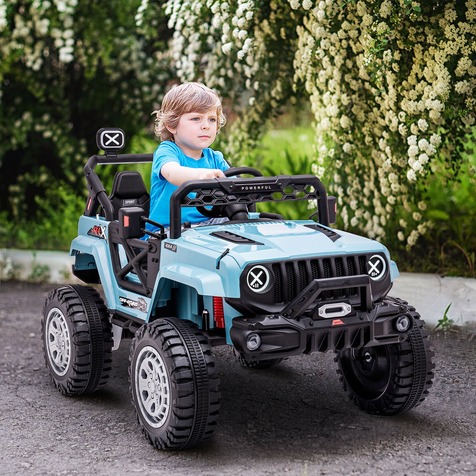 12V Kids Ride on Car with Remote Control, Battery-Operated Ride on Toy with Spring Suspension, Led Lights, Music, Horn, 3 Speeds, USB, MP3, Blue
