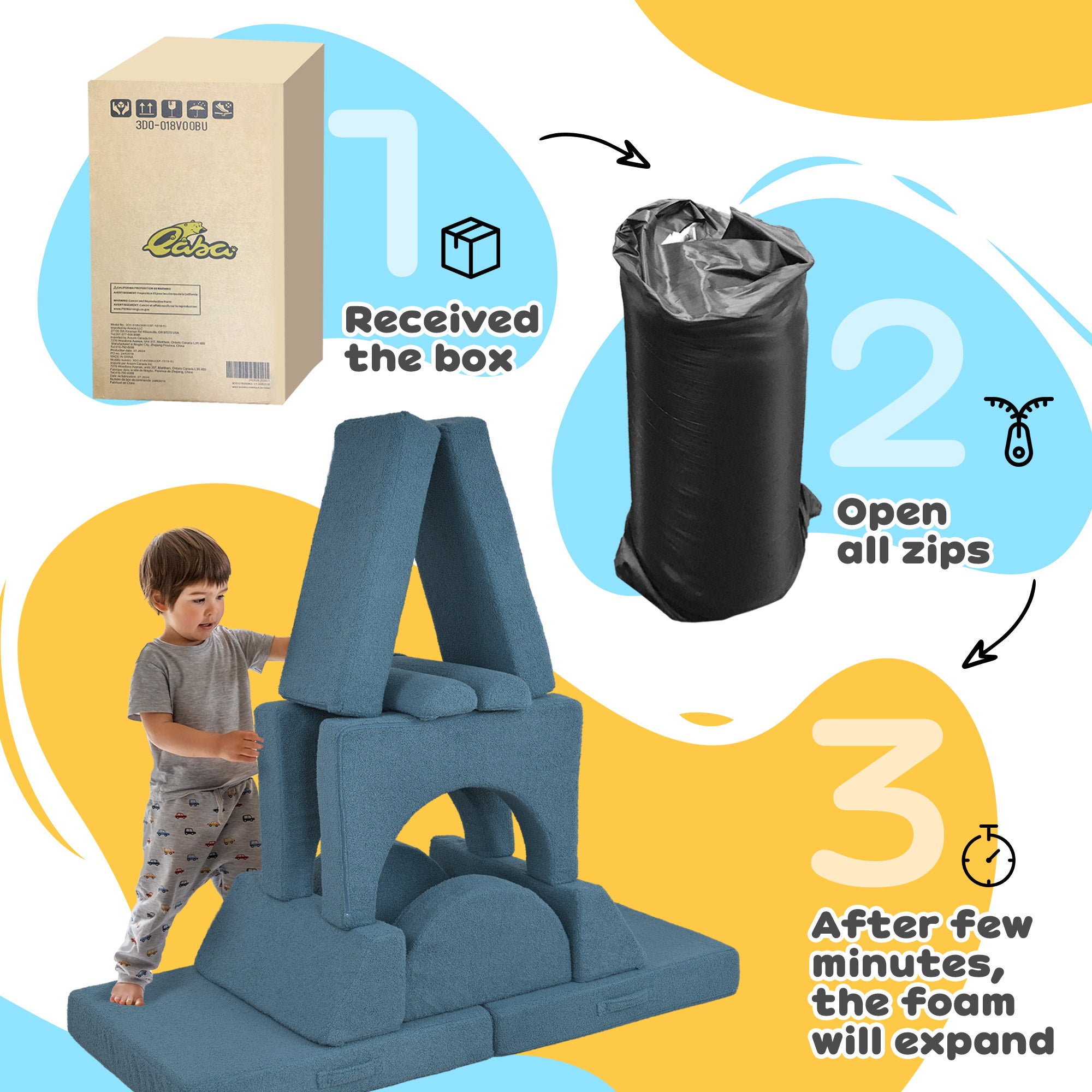 12 Pcs Foam Climbing Blocks for Toddlers, Indoor Soft Play Equipment for Boys and Girls, Blue