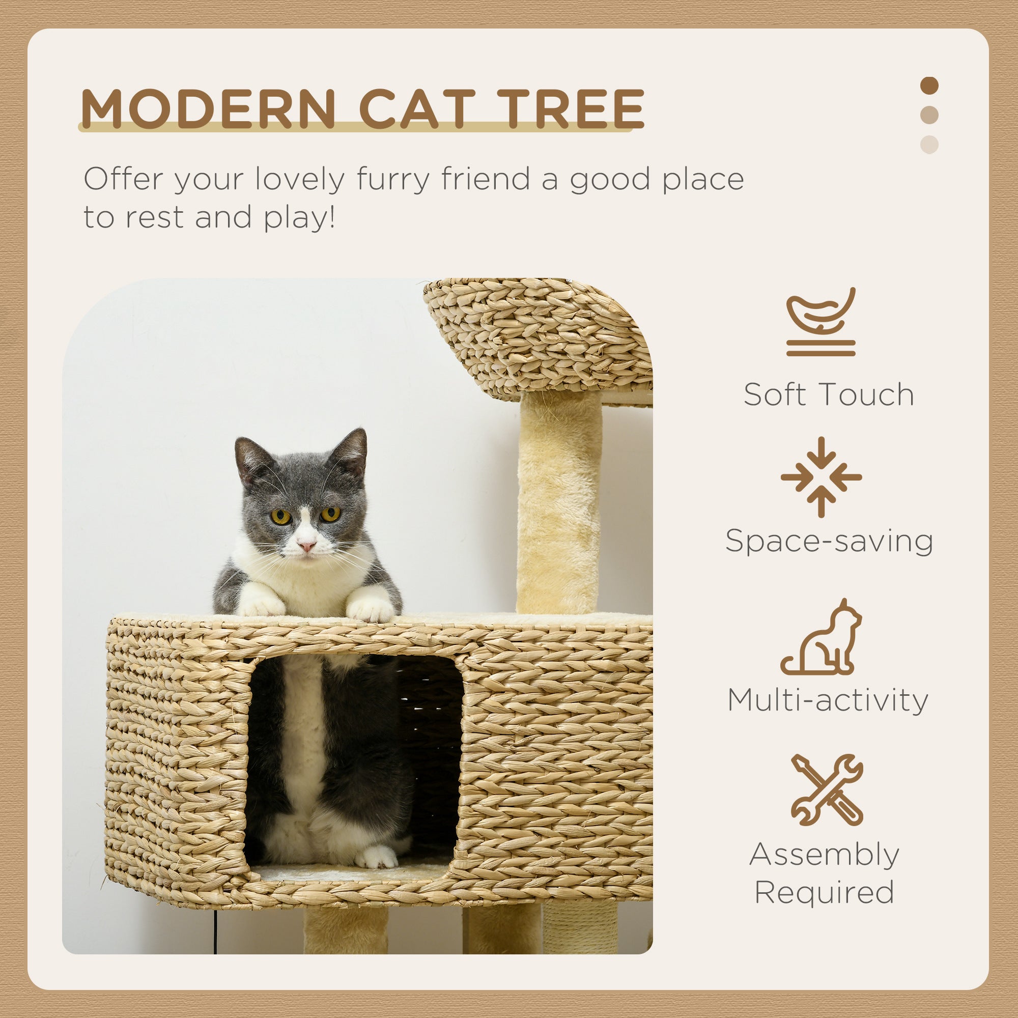 Cat Tree for Indoor Cats w/ Scratching Posts, Condo Cat Tower, Beige - Beige - Image 4