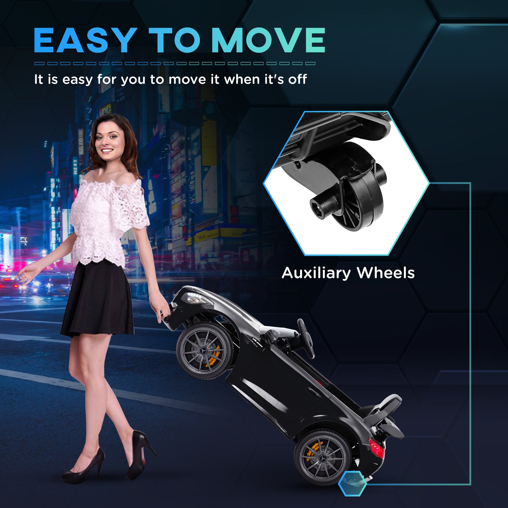 Mercedes-Benz AMG GTR Licensed 12V Battery Powered Kids Electric Car w/ Remote Control & Soft Start, Black