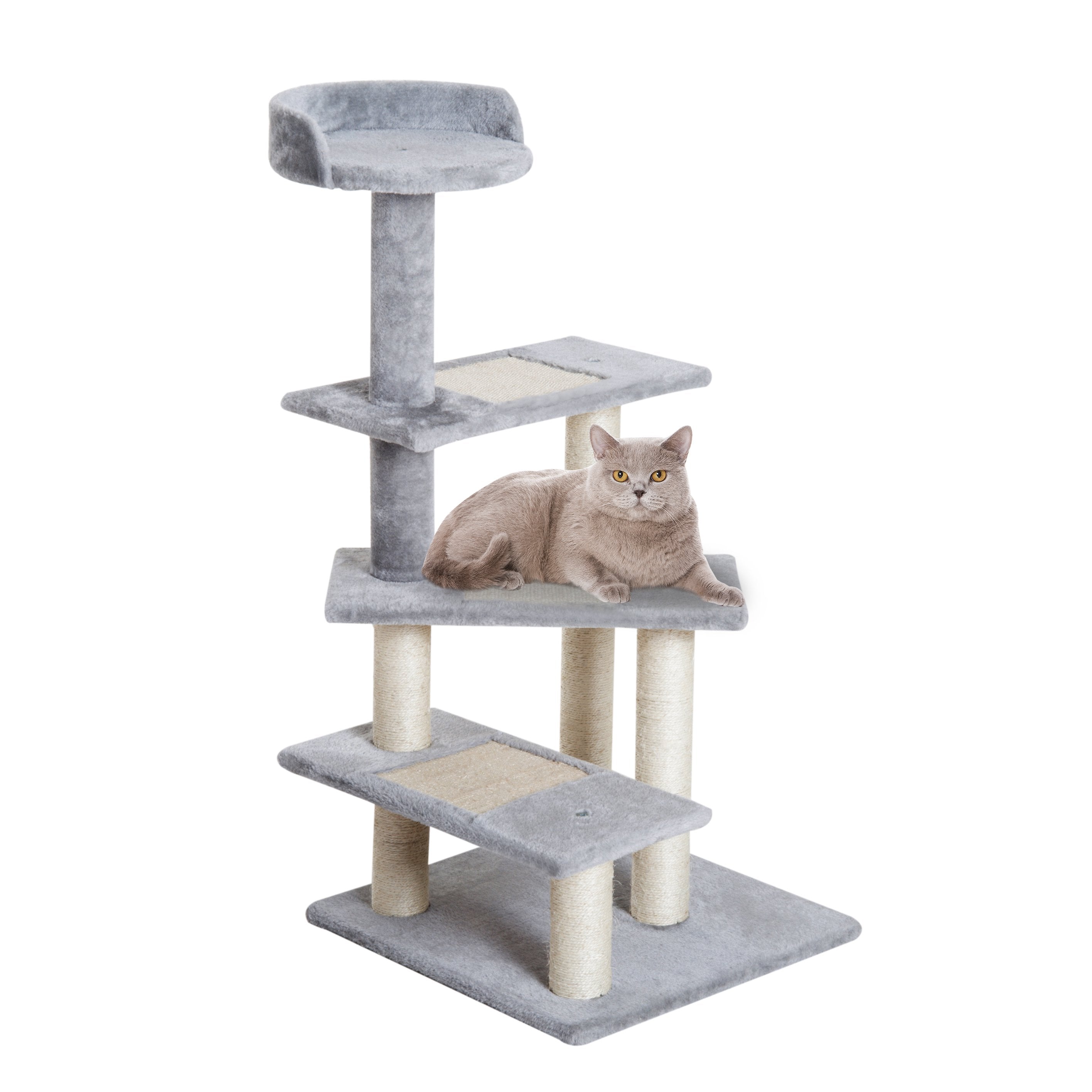 40" 5-Level Revolving Stair Cat Tree Scratcher Climbing Activity Tower with Play Center and Resting Perch - Gray - Beige, Grey