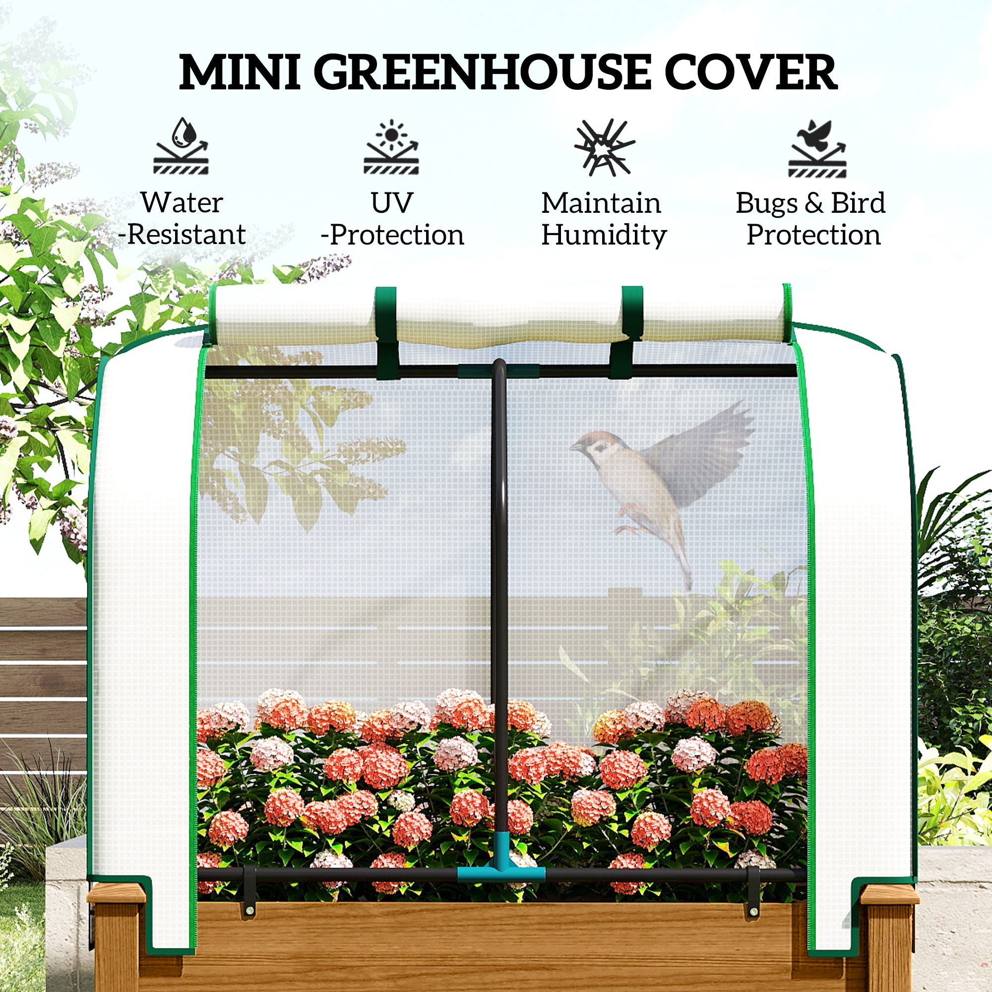 Raised Garden Bed with PE Greenhouse Cover Outdoor Planter Box for Herbs and Vegetables, 35 x 22 x 47 inch, Brown - Brown - Image 4