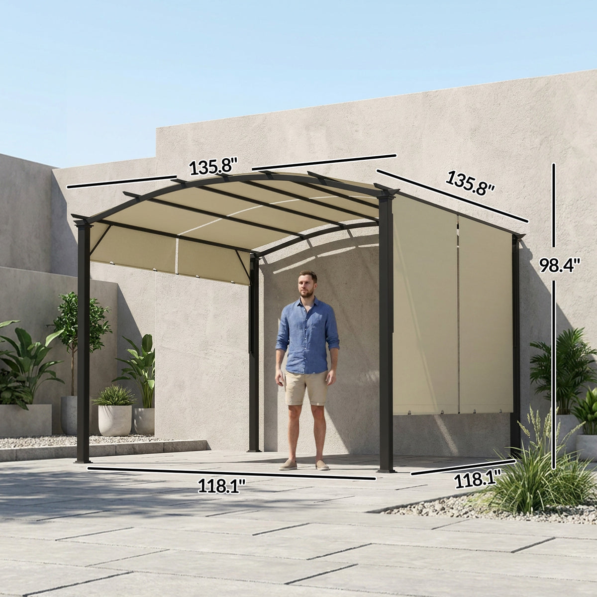 11' x 11' Outdoor Retractable Pergola Canopy for Backyard, Beige
