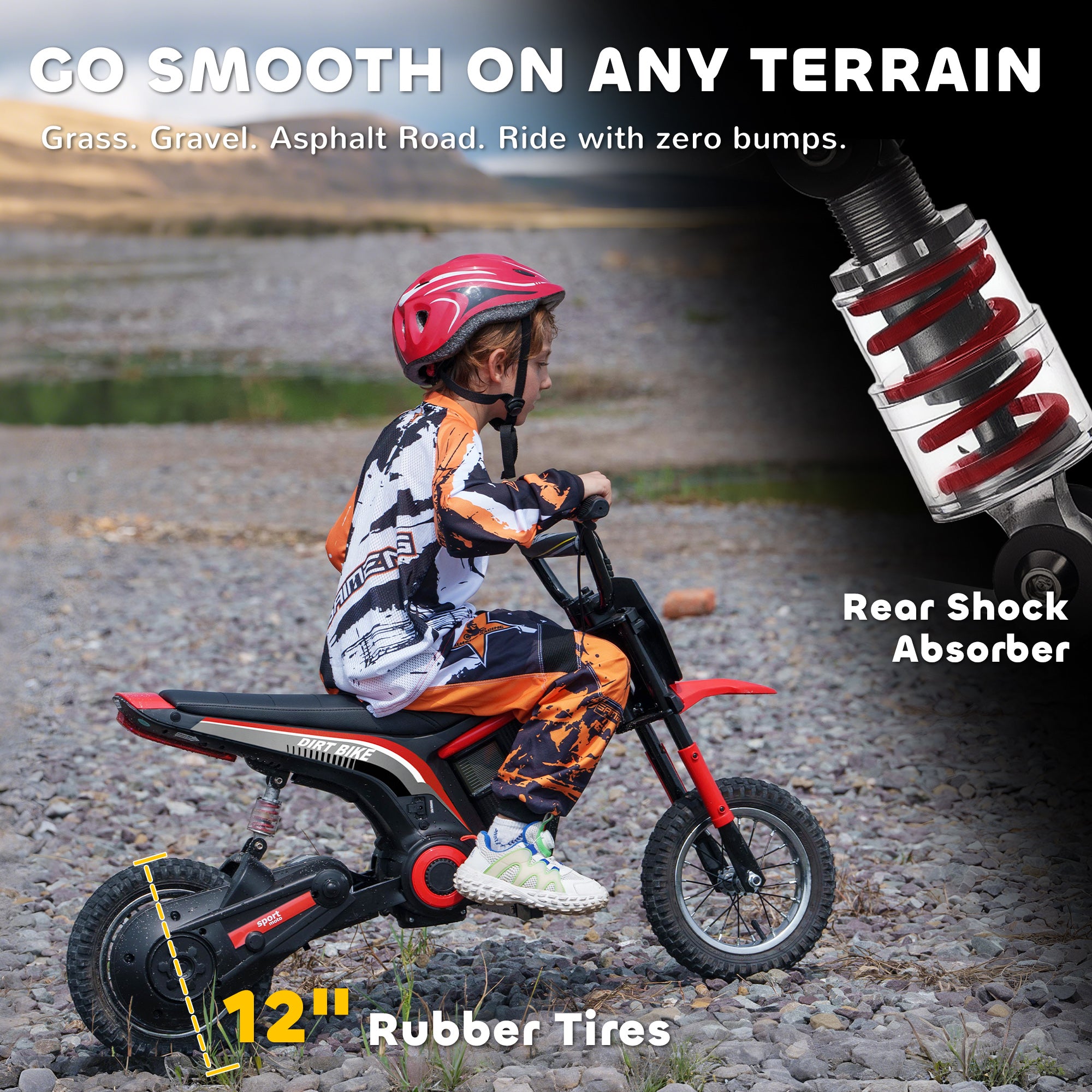 Kids Electric Dirt Bike, 24V 350W, 12-inch, Up to 15 MPH, Red