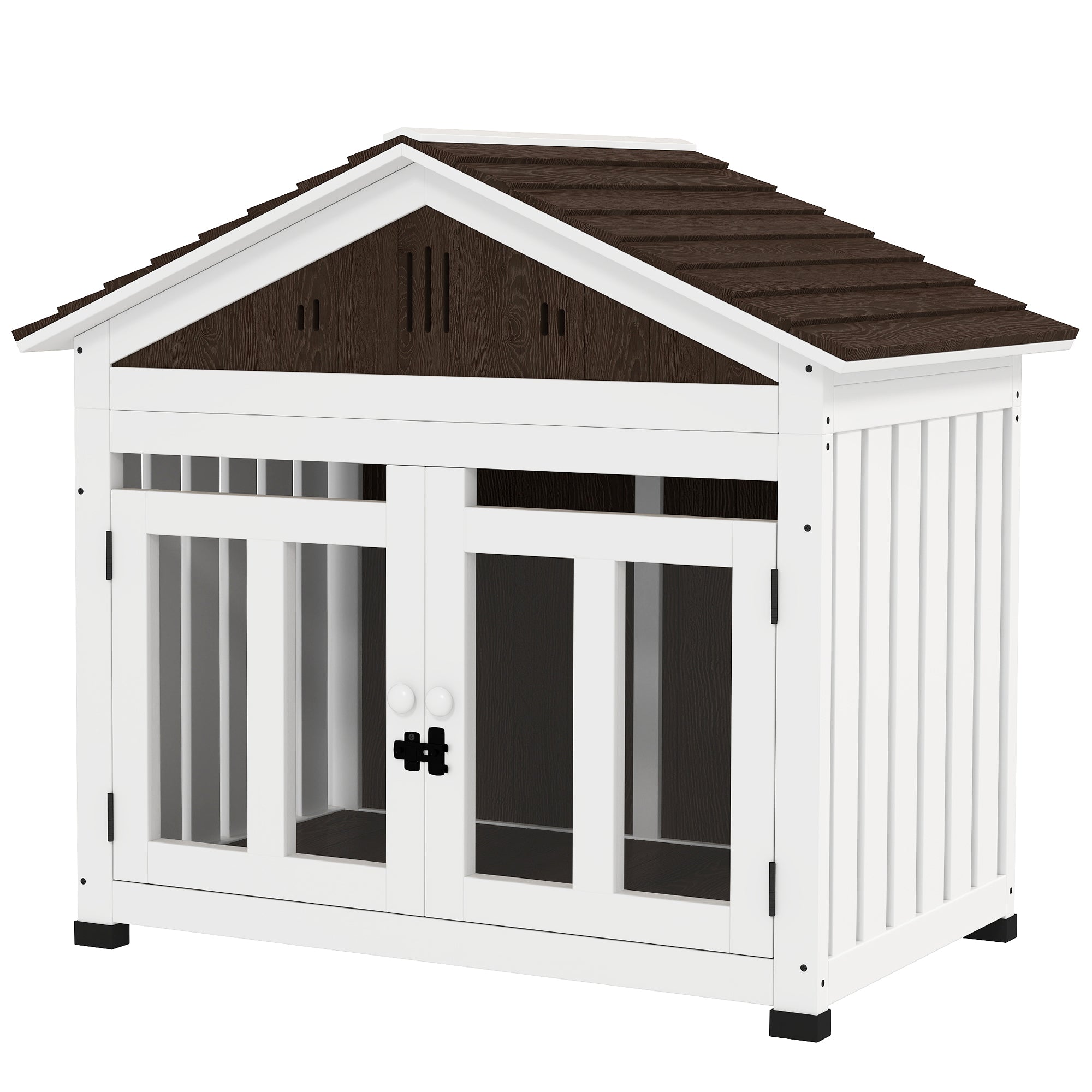 40"L Wooden Dog House Outdoor Indoor for Small, Medium, Large Dogs, with Air Vents & Elevated Removable Floor - Brown