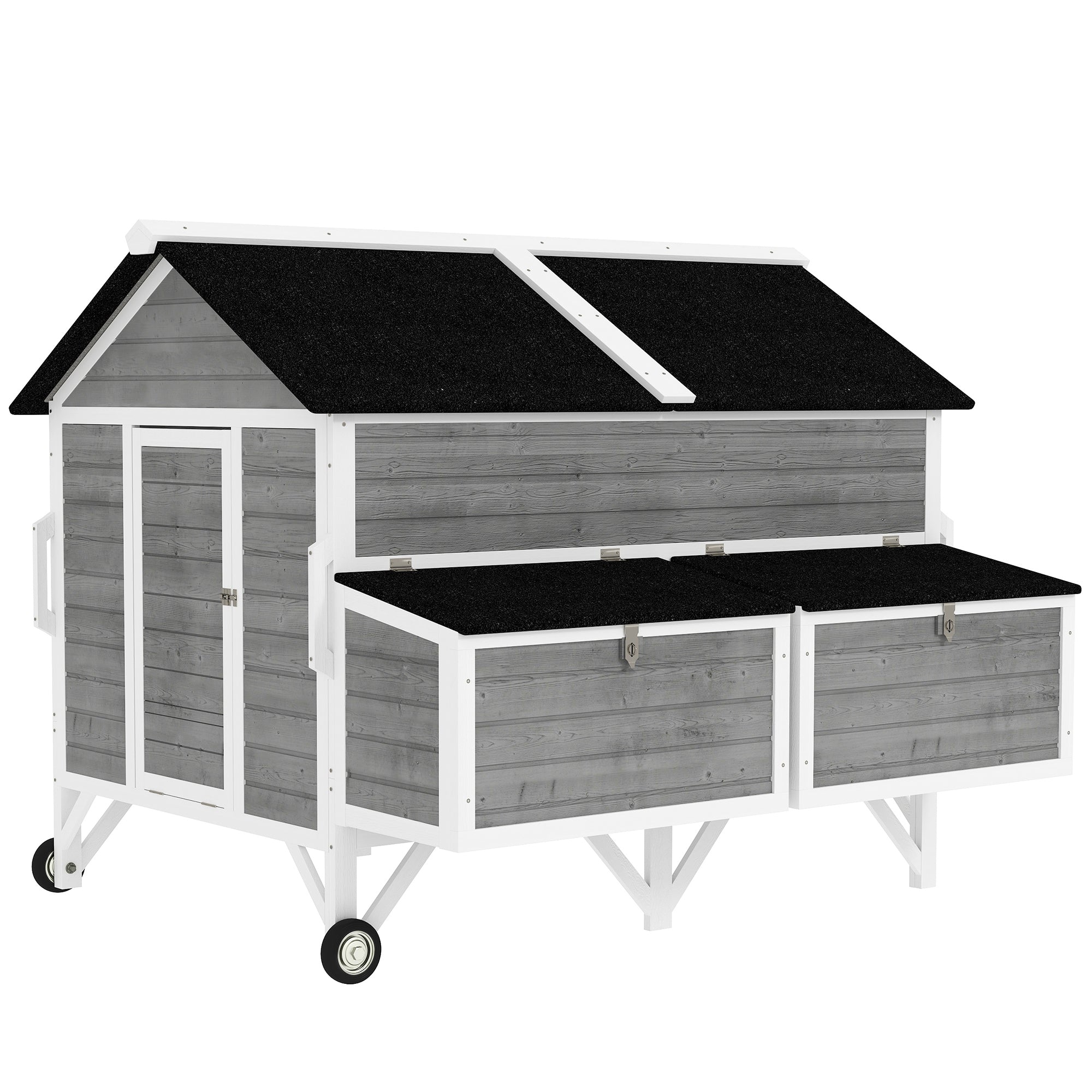 59" Wooden Chicken Coop w/ Wheels, Handles, 2 Nesting Boxes, 2 Trays, 4 Perches, Chicken Tractor for 4-6 Chickens, Gray - Gray