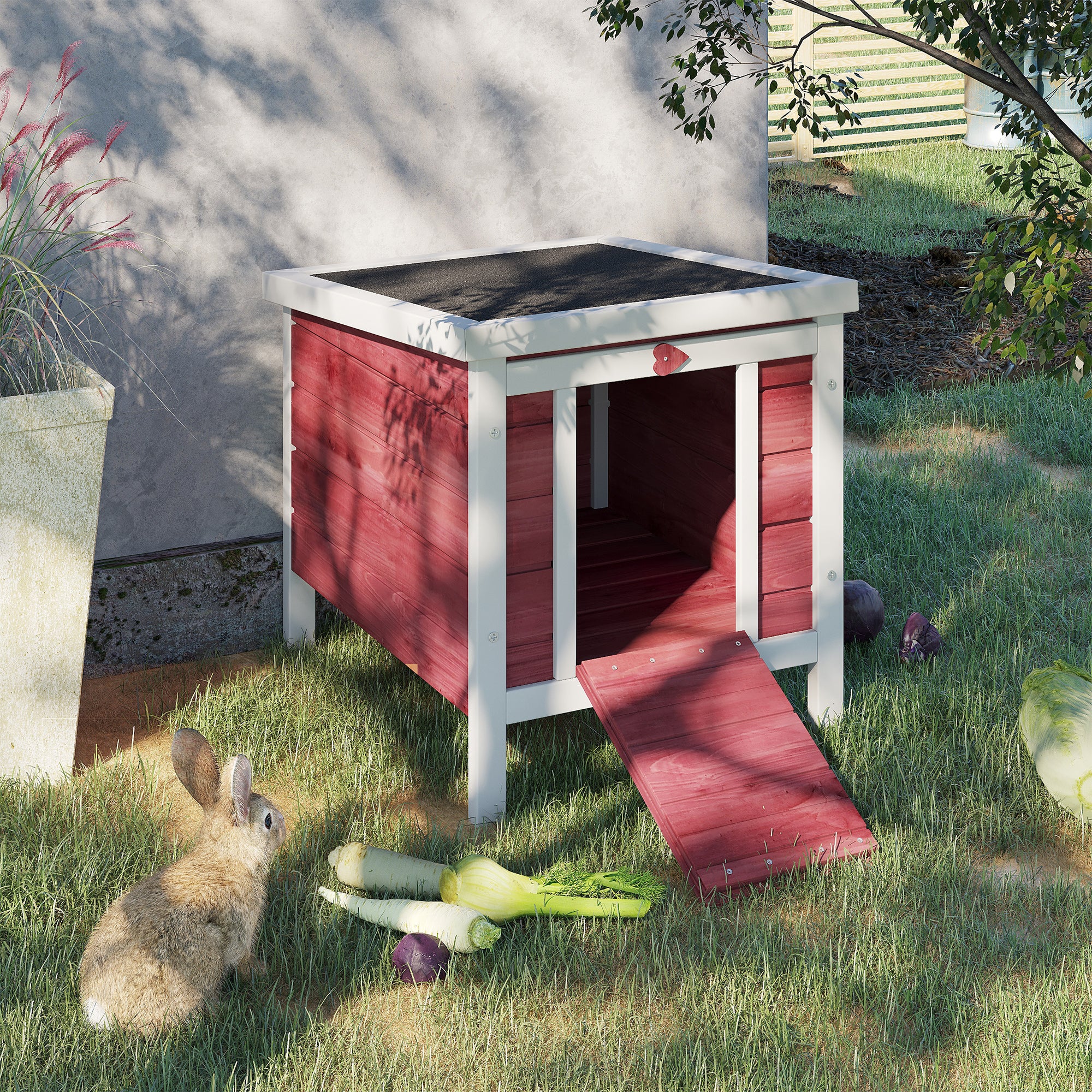 Small Wooden Rabbit Hutch Bunny Cage Guinea Pig Cage Duck House Dog House with Openable & Waterproof Roof, for Rabbits, Chickens, Ducks, Red - Red - Image 2